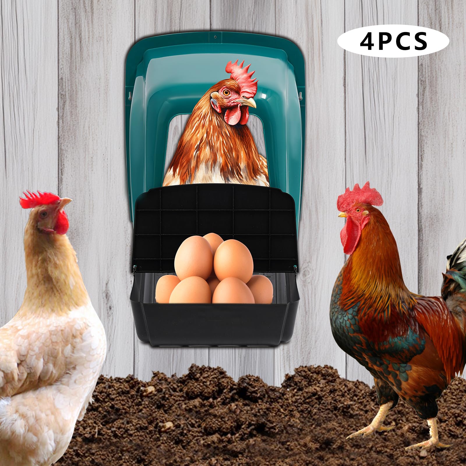 4 nidos para pollos, 46,6 x 39 x 41,5 cm, de plástico, montaje en pared, con suelo inclinado, aislante más cálido que la madera/metal en invierno, nido de aves de corral, accesorios para gallinero