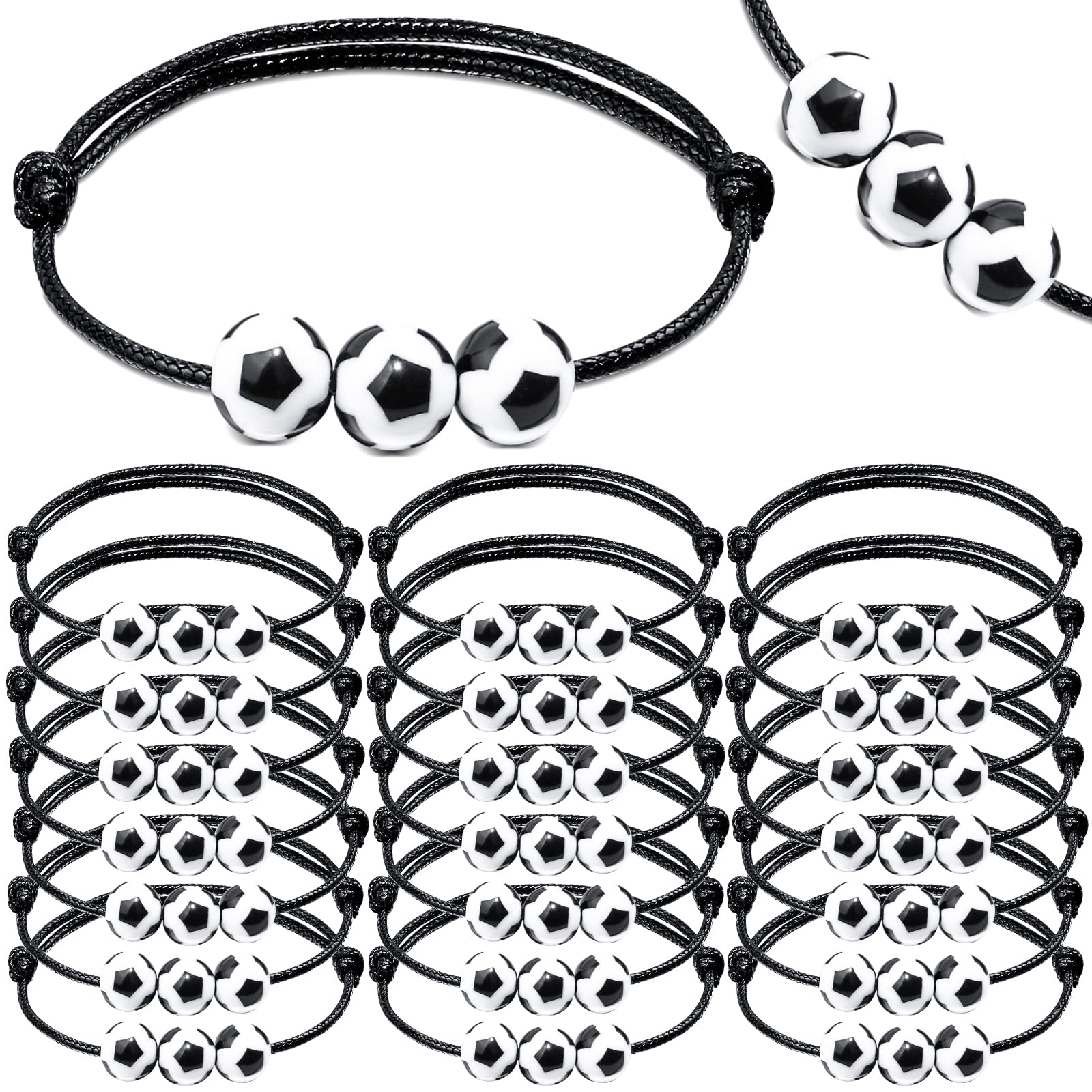 Aoocoeo 30PCs Sport Theme Charm Bracelets with Soccer Baseball Basketball Softball Beads Bracelet Sport Party Favors Adjustable Inspirational Bracelets