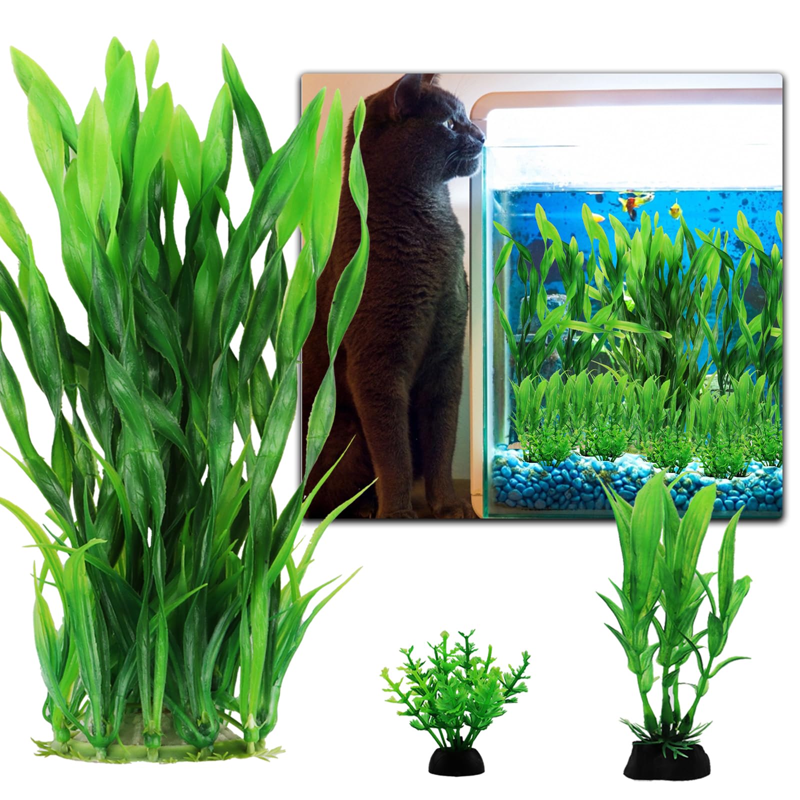 QUOZUO Lot de 20 plantes d'aquarium artificielles en plastique pour décoration d'aquarium, plantes vertes artificielles