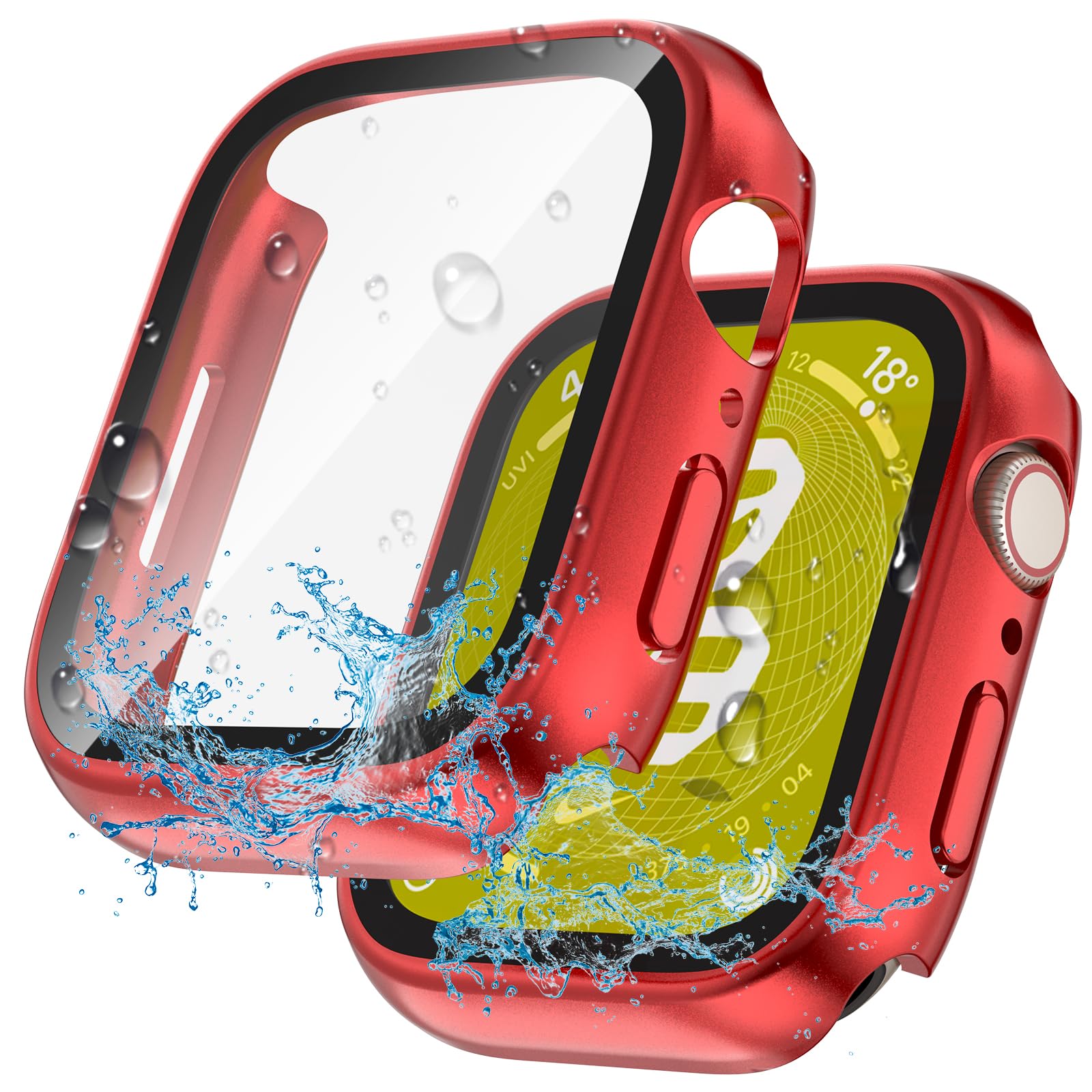 2 in 1 Waterproof Case for Apple Watch Screen Protector 45mm Series 7 8 9 Accessories with Tempered Glass Film Protective & PC Bumper Cover Compatible iWatch 45mm