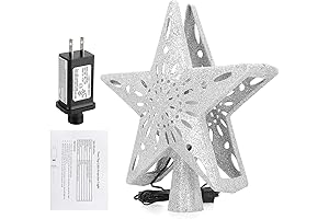 Christmas Tree Topper Lighted, Hollowed Pentagram Tree Topper with LED Rotating Snowflake Projector Lights