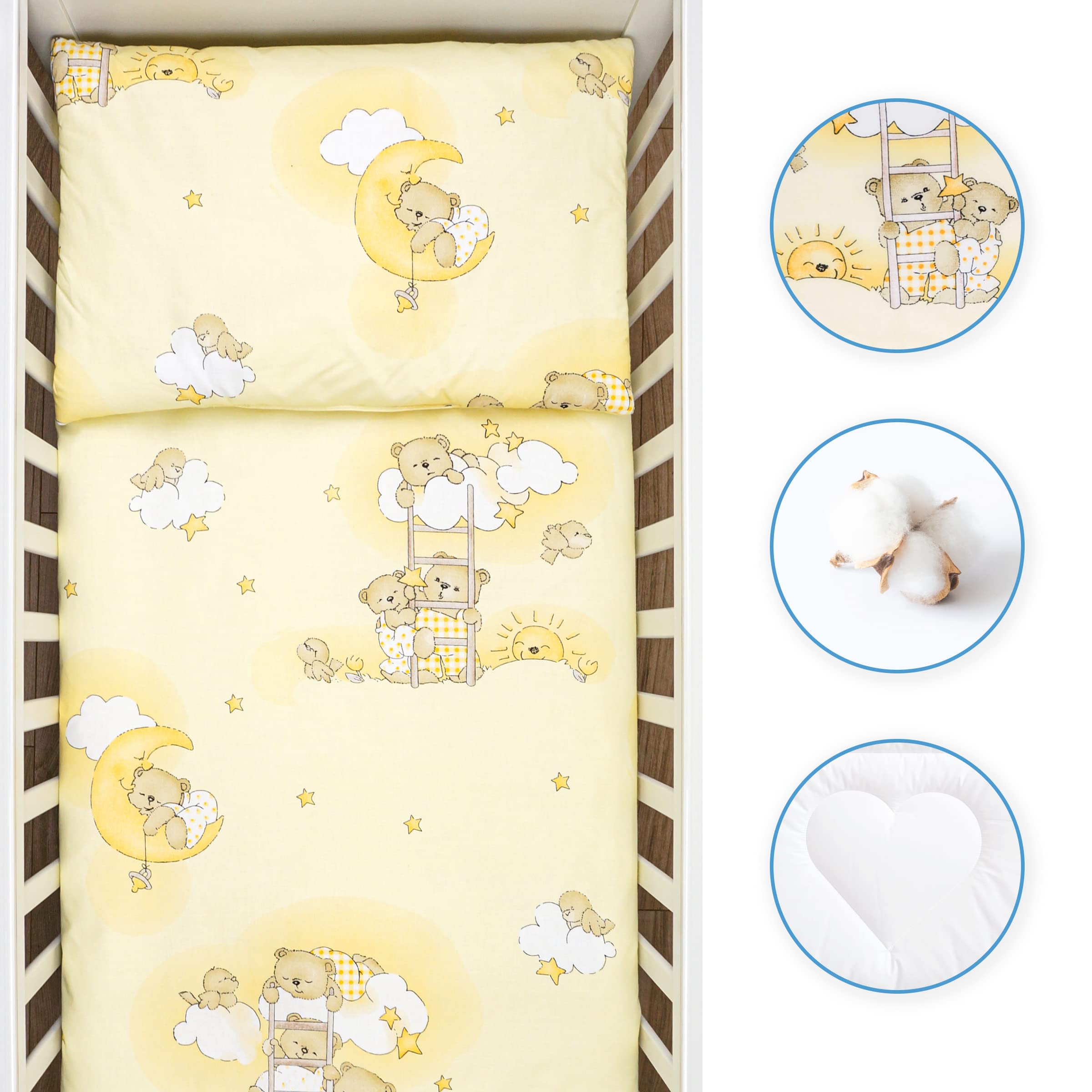 Baby Comfort Juego de Cama para Cuna 4 Piezas edredón y Funda nórdica 120x90 cm con Almohada y Funda de Almohada - diseño 3 (12 Meses+)