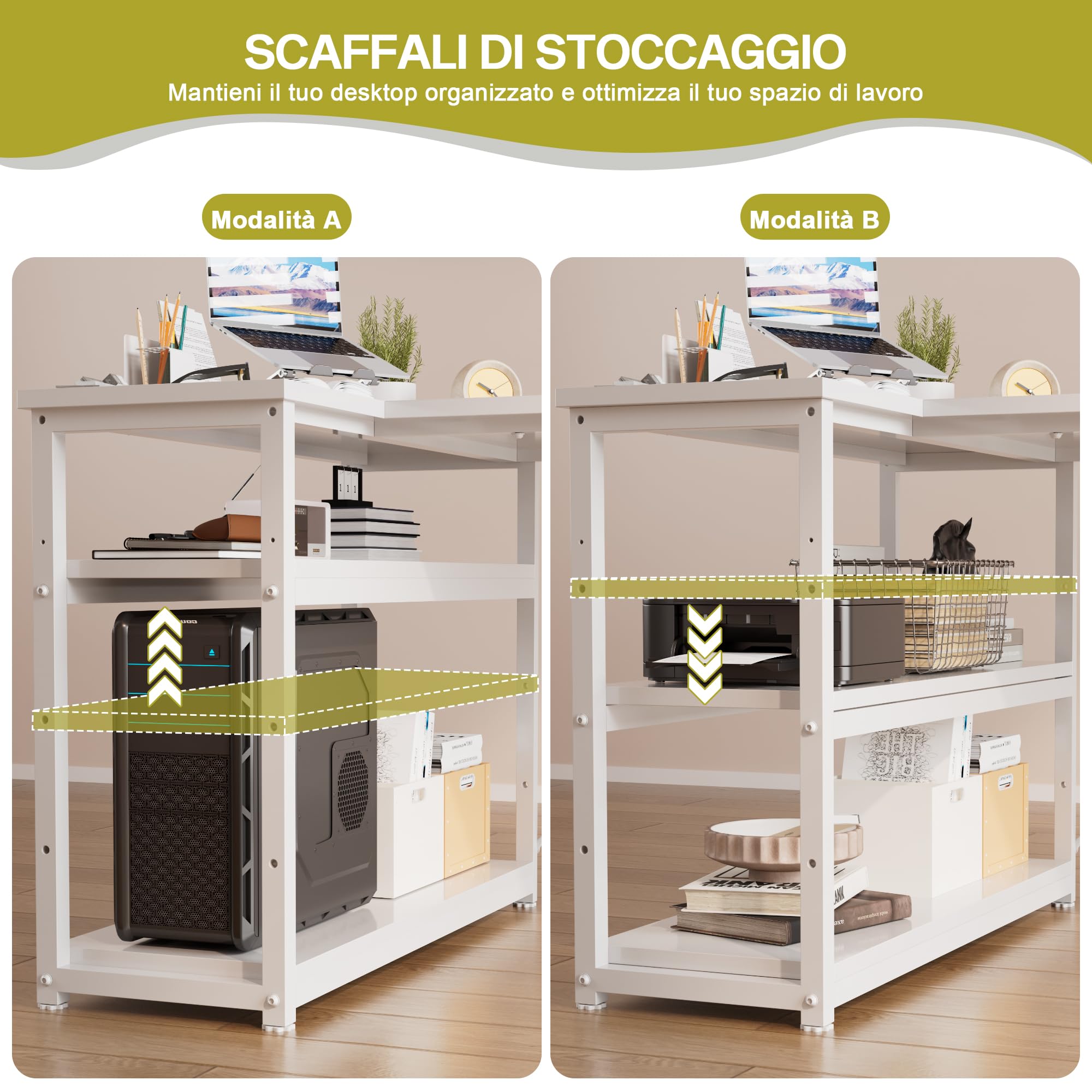 JUMMICO Scrivania Angolare a L per Computer con Ripiani e Divisori - Compatta per Studio, Lavoro e Gaming, Ideale per Camera da Letto e Ufficio - Design Moderno e Salvaspazio