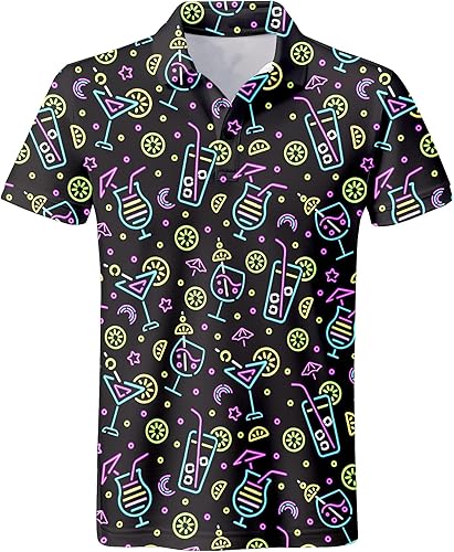 Miniatura 7 de Camisas de golf para hombre, camisa de neón, ajuste seco, casual, divertida, camisas de golf hawaianas