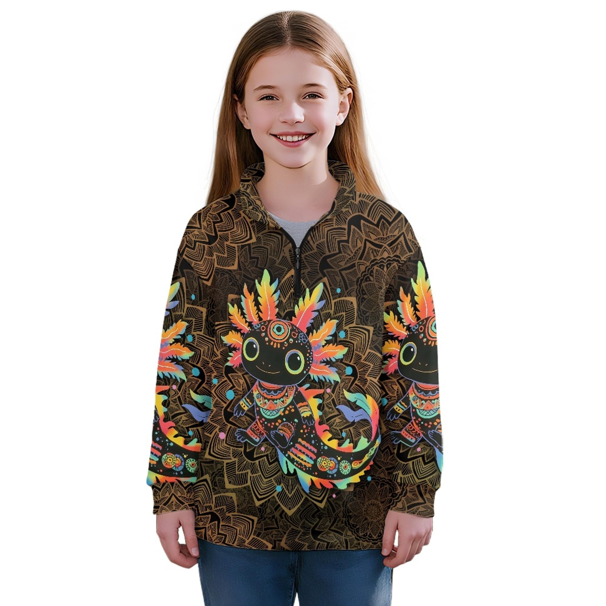 AmzPrint Girls Quarter Zip Jackets Long Sleeve Pullover Novelty Athletic Running Graphic Hoodies For Big Girls