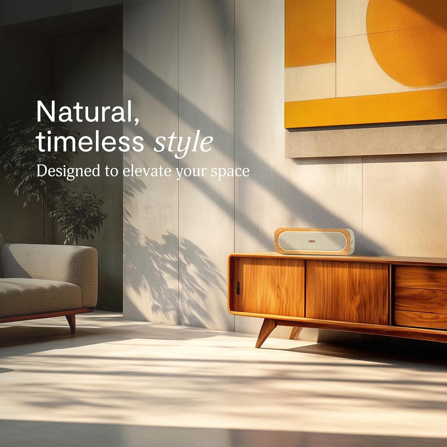 House of Marley Get Together 3 Bluetooth Speaker, 10Hr Playtime, USB-C Fast Charging, EQ Sound Modes, Ambient LED Light, 30m Wireless Range, Bamboo & Rewind Fabric Design (Cream) - Image 3