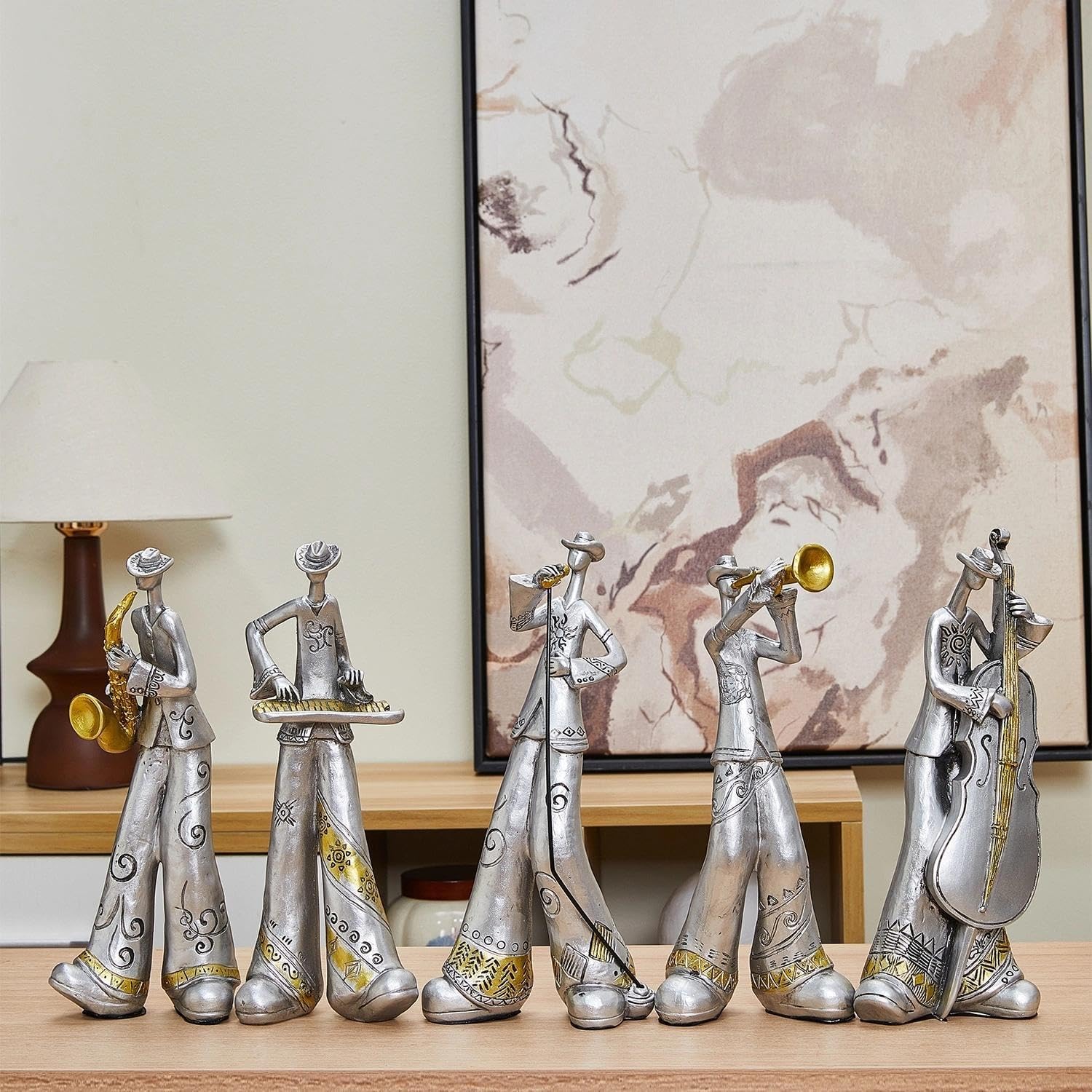YUZDNM Jazz Saxophonist Figurine, Resin Retro Saxophone Player Sculpture Home Office Desk Decor Ornament, Classic Melody Playing Statue Housewarming Gift(5pcs)