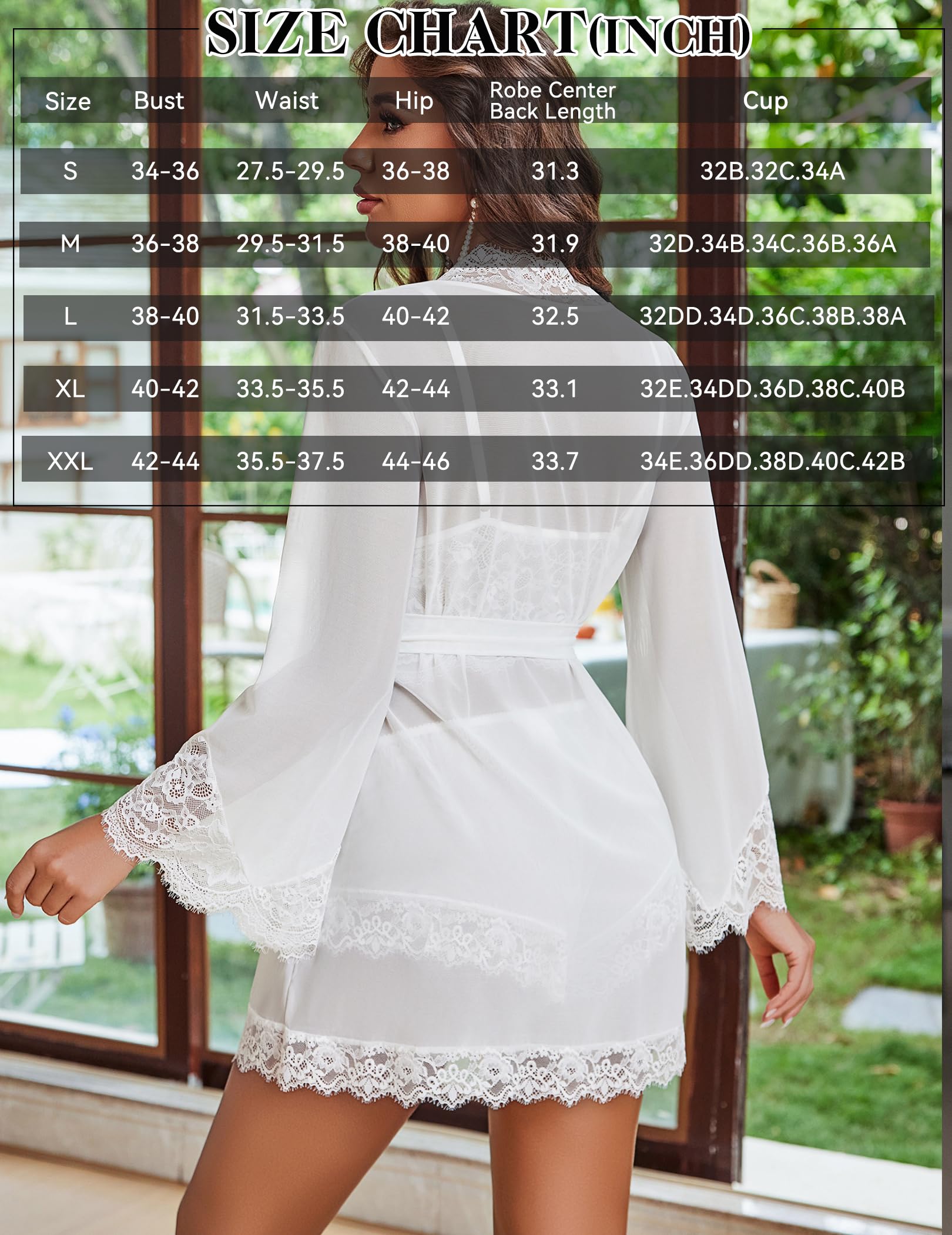 Avidlove Women Sexy Lingerie Set 3 Piece Lace Bralette and Panty Sets With Mesh Kimono Robe Sleepwear Exotic Nightgown