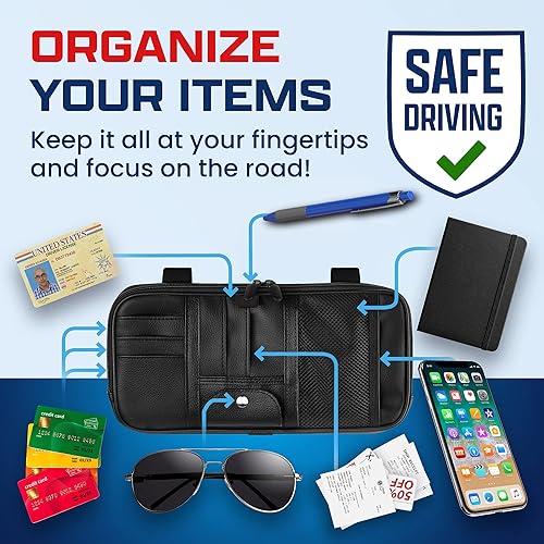 Miniatura 4 de Organizador de visera solar para automóvil, SUV, camión, accesorios para el interior del auto, soporte magnético para lentes y bolsillos