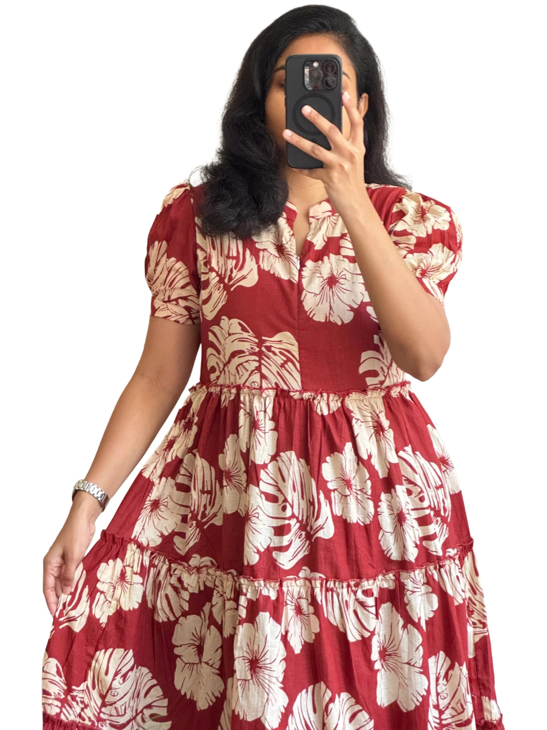 EthnoGlam’s Red Rayon Lounge-wear & Night-wear Dress: Floral Print, Tiered || Kurti, Kurta, Dress or Gown for Teenage Girls & Women (K97-M1-Gslp1)-image-24