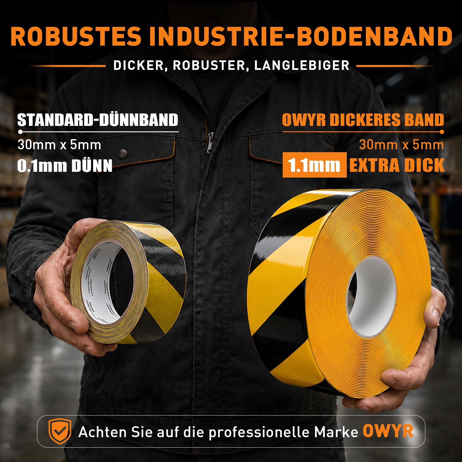 Warnklebeband, Verstärkt und verschleißfest Warnband, Gefahren Markierungs Klebeband Absperrband Zur Bodenmarkierung,50mm x 30m - Gelb/Schwarz