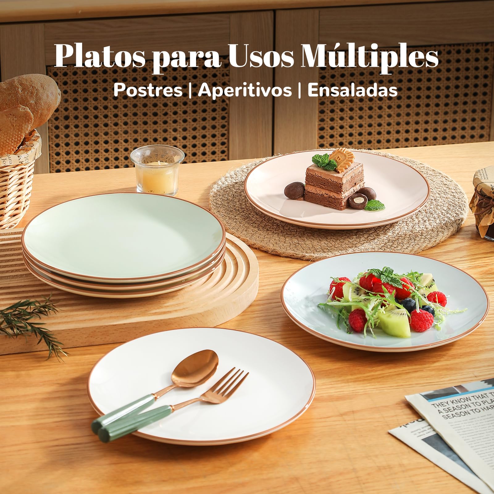 Juego De 6 Platos Hondos De Cerámica - 20 Cm, Multicolor, Apto Lavavajillas Y Microondas