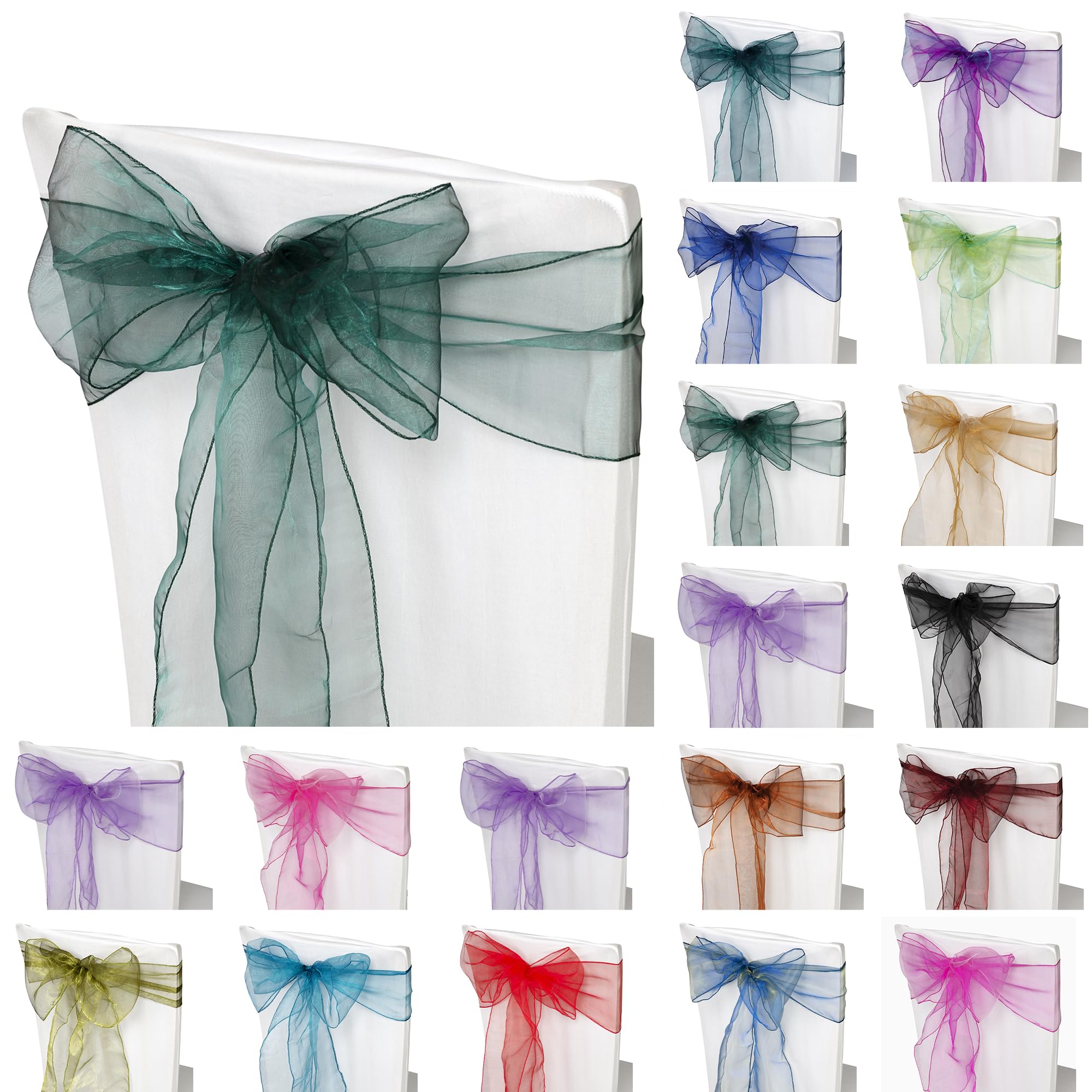 Trimming Shop Organza Chair Sashes - Emerald Green - Sheer Sash Ties, 17x280cm Reusable Organza Fabric Seat Bows for Wedding Chairs, Proms, Dining Table Styling & Event Decorations, 25pcs — image 1