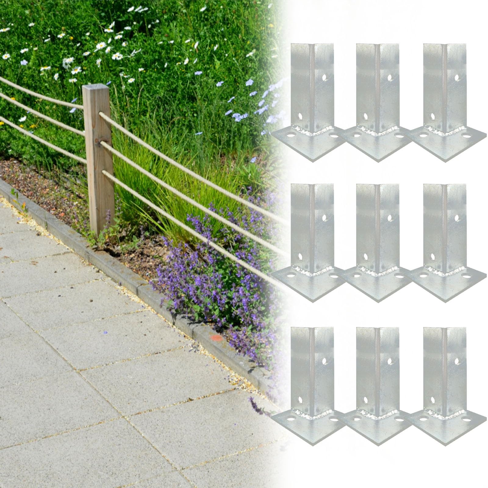 Pgpgp One Color Galvanized Concrete Post Anchor 2X2 Inch Adjustable Base For Decks, Fences, And Pergolas(9Pcs 40X40x200mm)