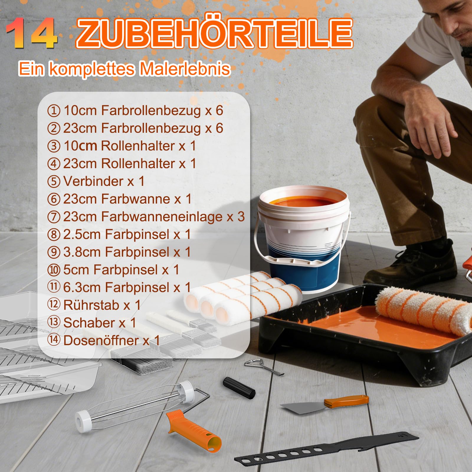 SISUPASSIE Farbroller Set mit 0,3–1,3 m Teleskopstange, 27-teiliges Malerrolle zum Streichen, 23 cm und 10 cm Lackrolle, Pinsel, Farbwanne, Mikrofaser-Rollerbezüge für Wände, Decken und Türen