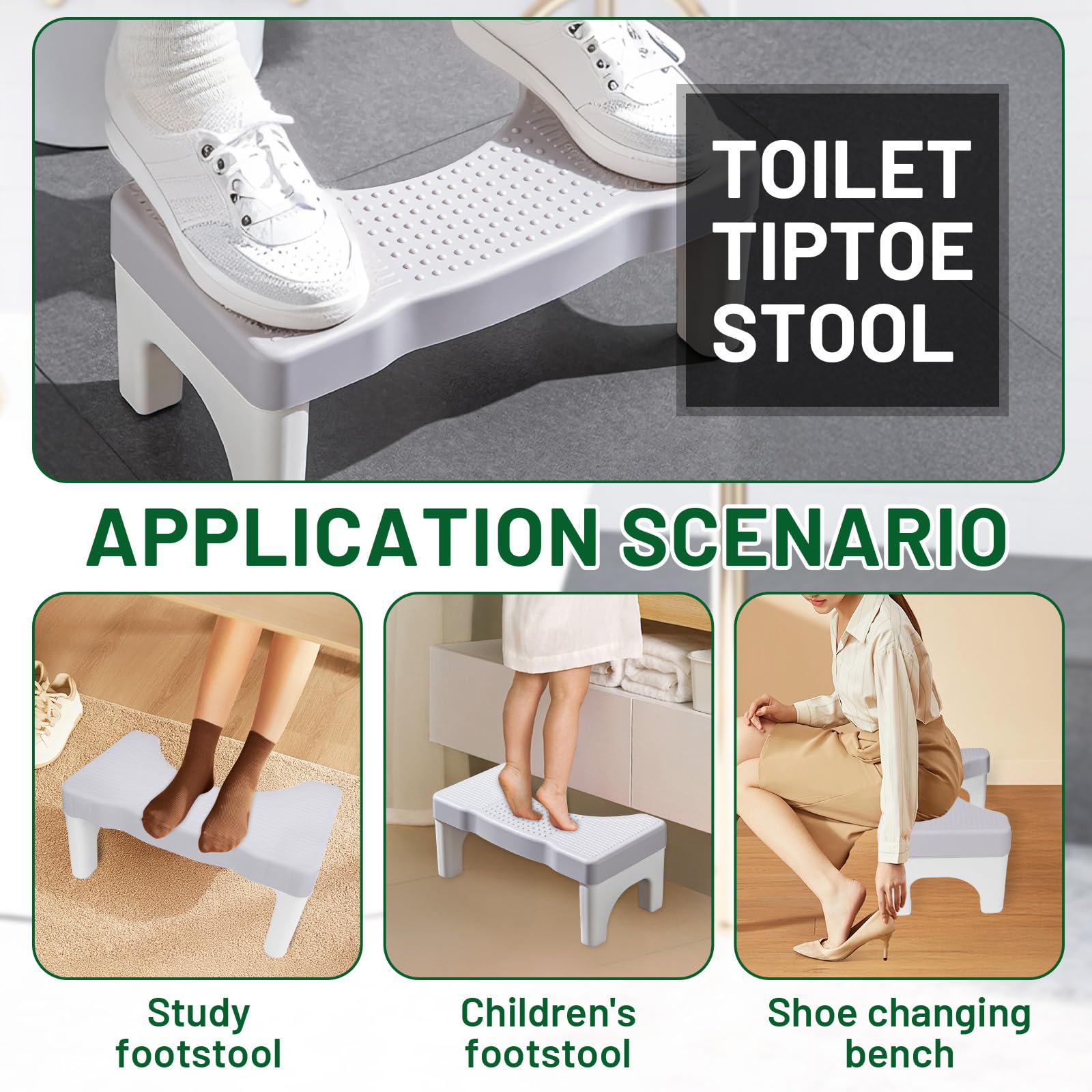 Sgabello WC,Sgabello da Toilette,Poggiapiedi,Panchetto con Cuscinetti,Plastica Portatile Poop Piede Sgabellino per Alleviare L'Intestino Adulti,Bambini,Anziani,Incinte