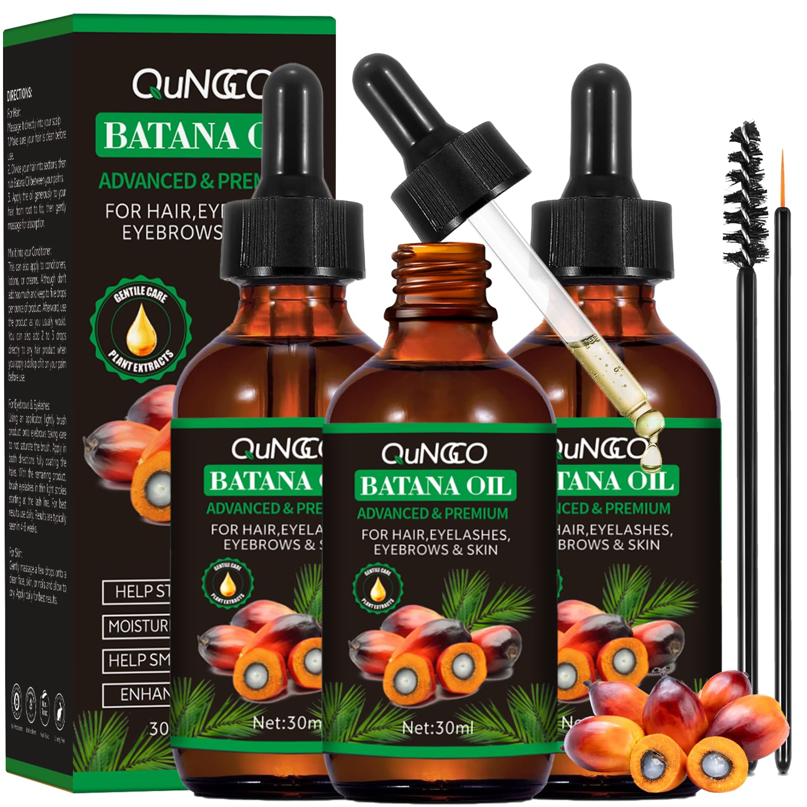 QUNGCO 3 Pack Batana Oil for Hair Growth-100% Raw & Organic Unrefined Batana Oil,Natural Deep Hydrating Conditioner for Dry Damaged Hair, Nourishing Batana Hair Oil for Women & Men