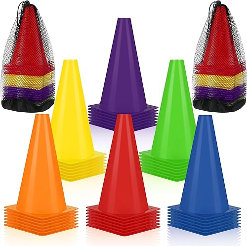 Leelosp Paquete de 48 conos de tráfico de plástico de 7 pulgadas, marcadores de campo de agilidad, seguridad, deportes, conos de entrenamiento para