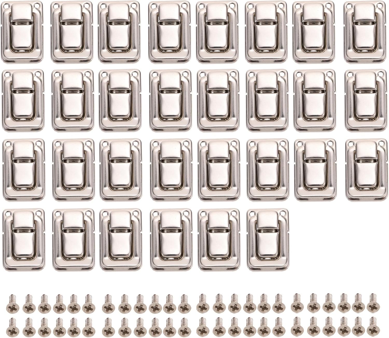 Uonlytech 30pcs Nickel-Plated Wood Case Hasps Latches for Jewelry Boxes with Buckle Lock Antique Style Wood Box Hardware for Jewelry Storage and 25x37mm