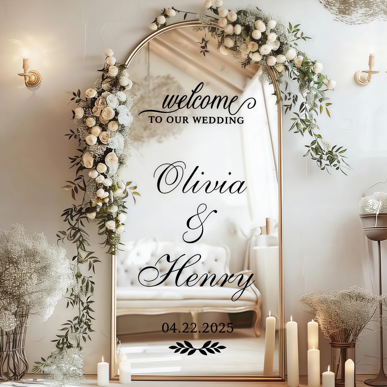 Custom Wedding Mirror Decal, Personalized Monogram Vinyl Stickers for Welcome Sign, Elegant Reception Ceremony Entrance Decoration