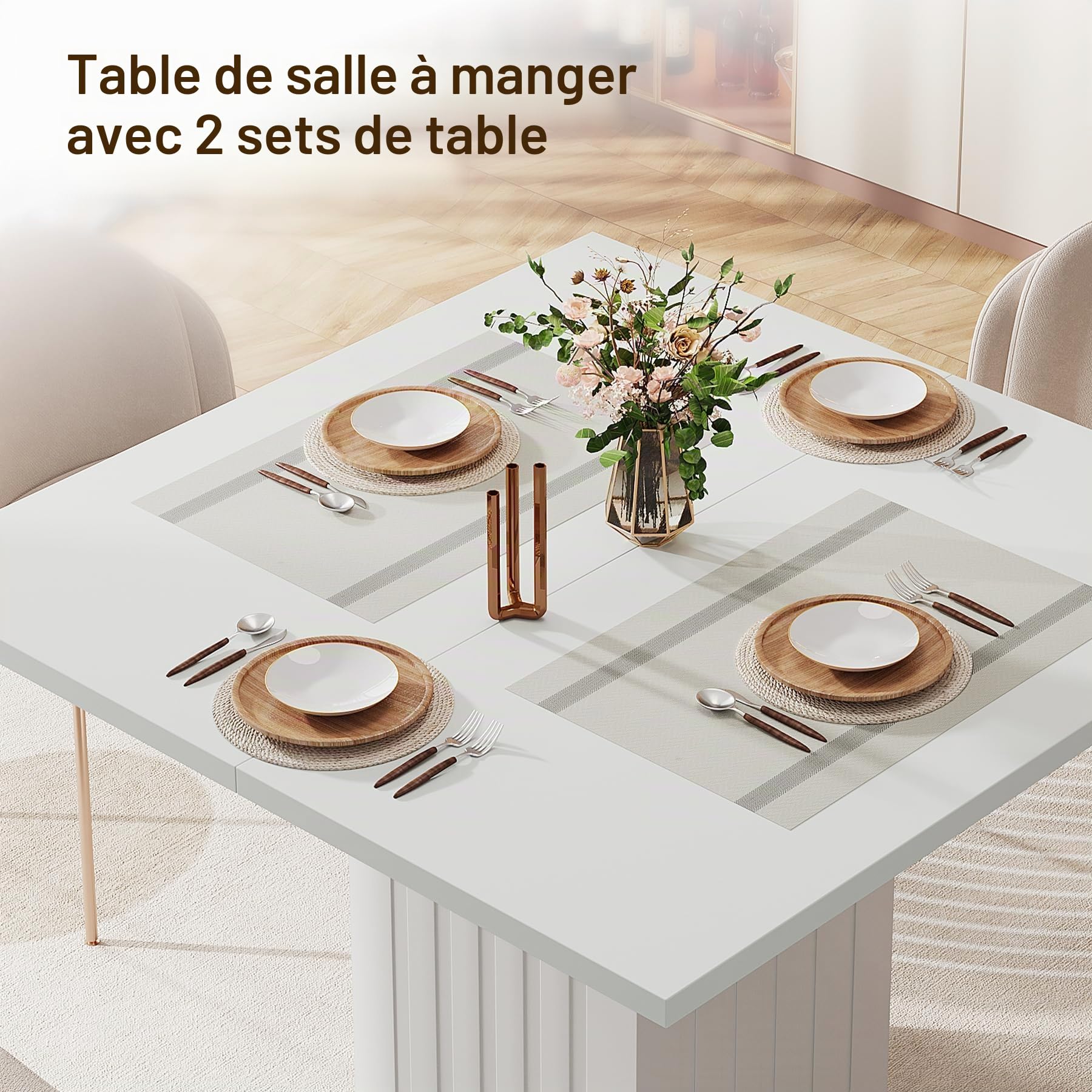 Tribesigns Table de salle à manger carrée de 90 cm avec 2 sets de table, petite table de cuisine avec socle robuste, pour salle à manger, salon, cuisine (blanc)