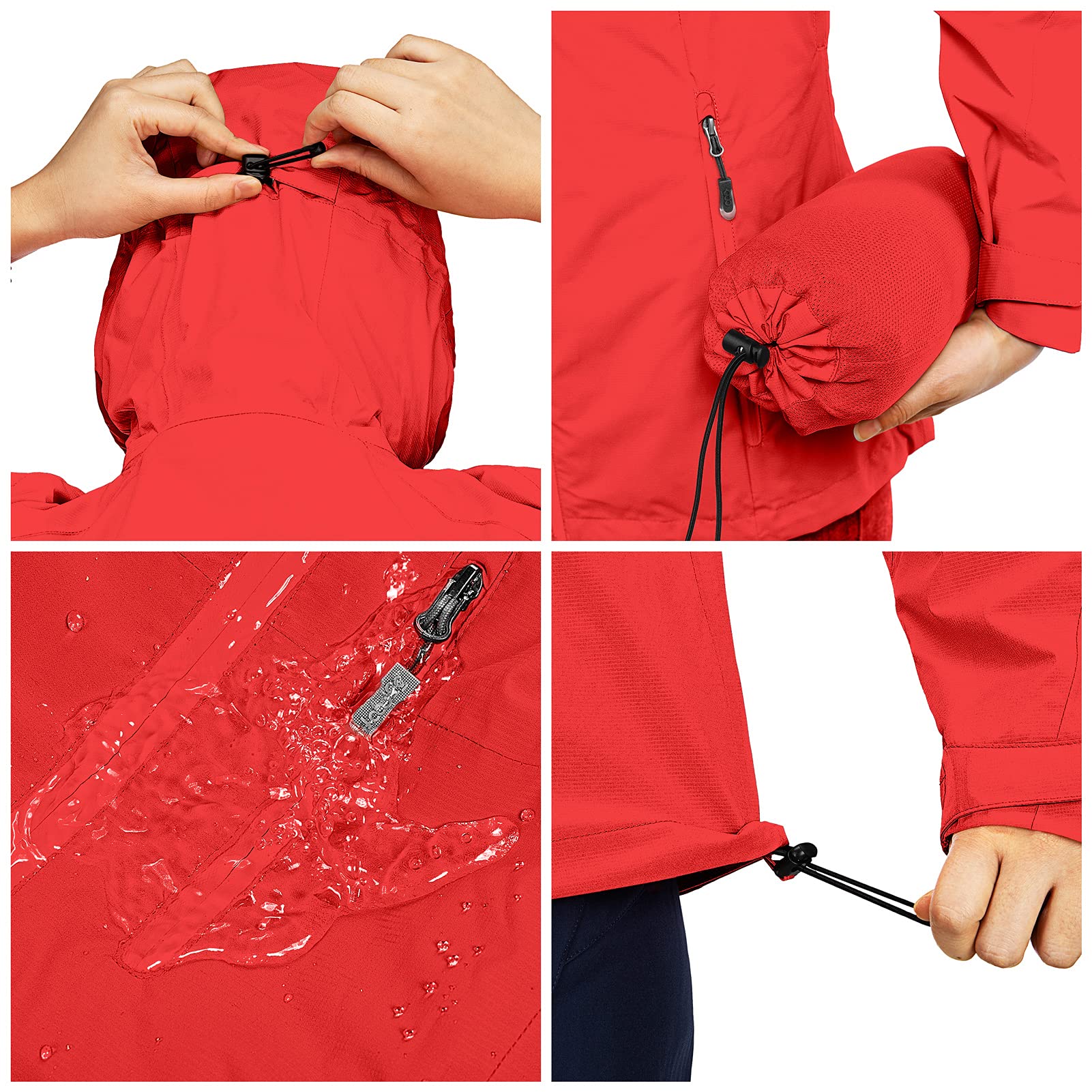 33,000ft Chubasquero para mujer, resistente al agua, chaqueta de exterior, transpirable, chaqueta de entretiempo, chaqueta ligera con capucha, cortavientos, para senderismo, viajes, senderismo y