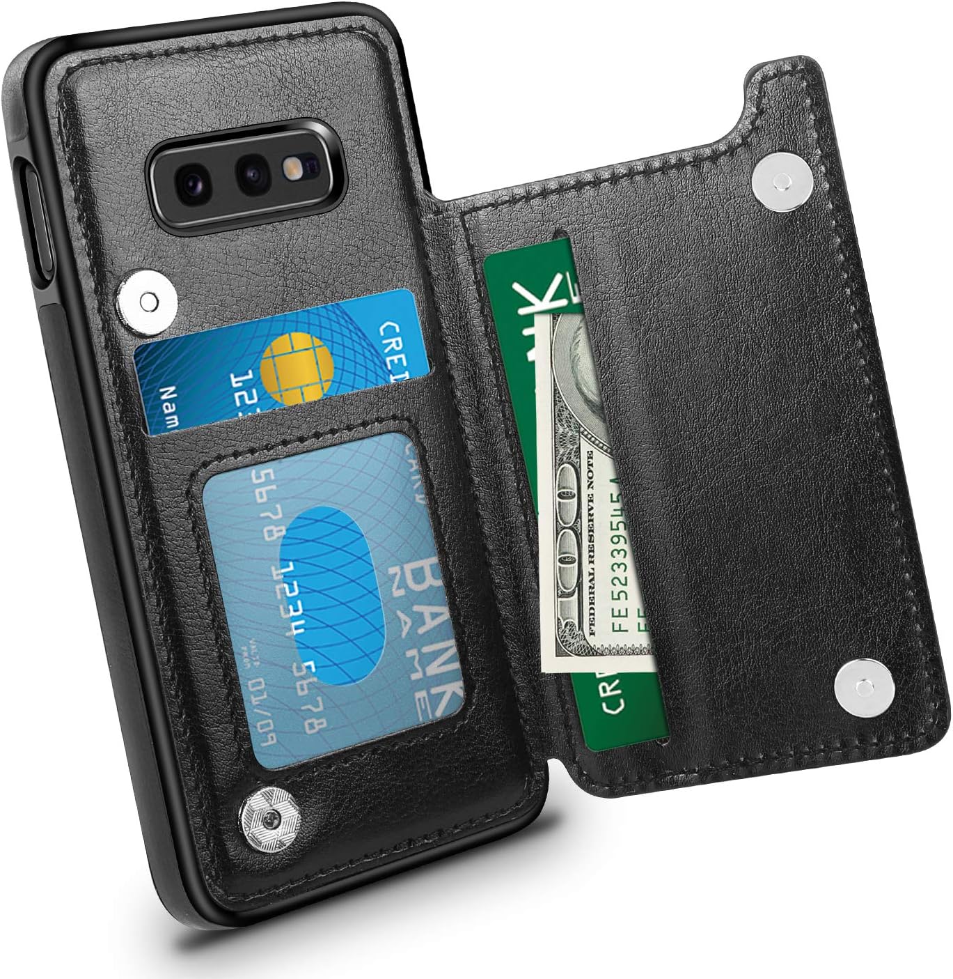 HianDier Wallet Case for Galaxy S10E Slim Protective Case with Credit Card Slot Holder for Men Flip Folio Soft PU Leather Magnetic Closure Cover Case for Samsung Galaxy S10E 5.8 Inches, Black