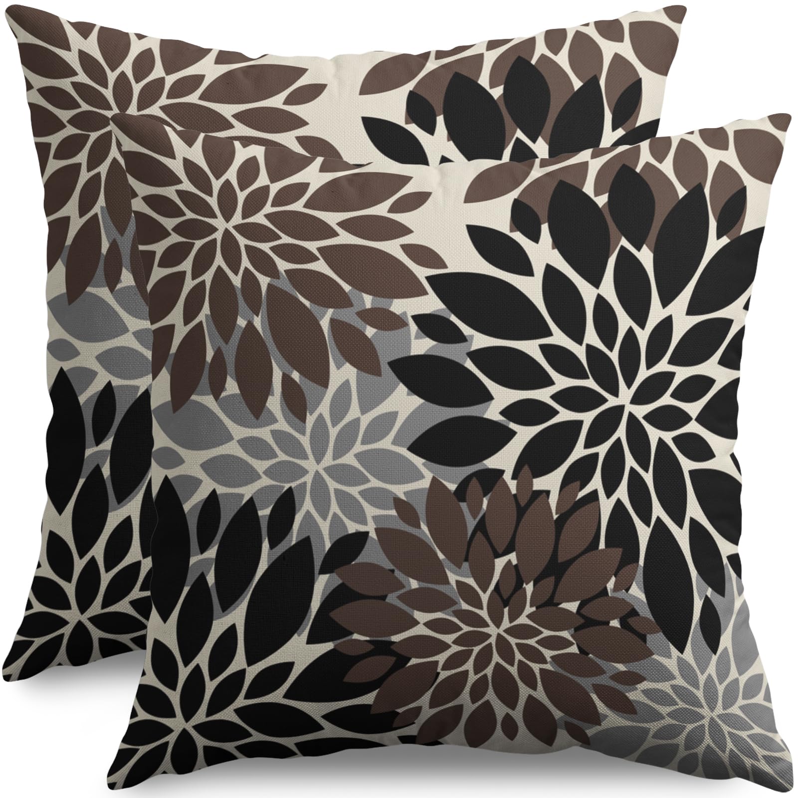 Black Dark Brown Pillow Covers 24X24 Inch Set of 2, Spring Summer Floral Dahlia Flower Cream Decorative Throw Pillow Covers Outdoor Modern Farmhouse