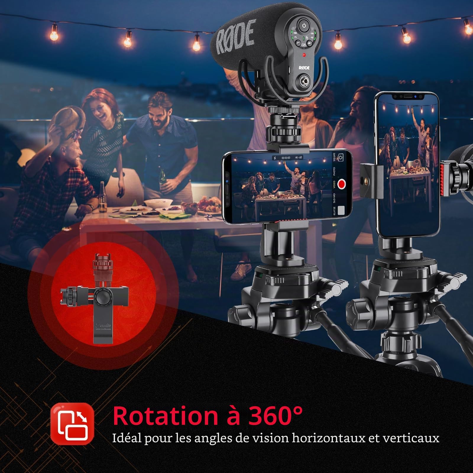 Zeadio Stabilisateur de Smartphone sans Fil, poignée vidéo Vlogging, avec Support de Serrage et obturateur à Distance pour iPhone et téléphone Android et Autres Smartphones