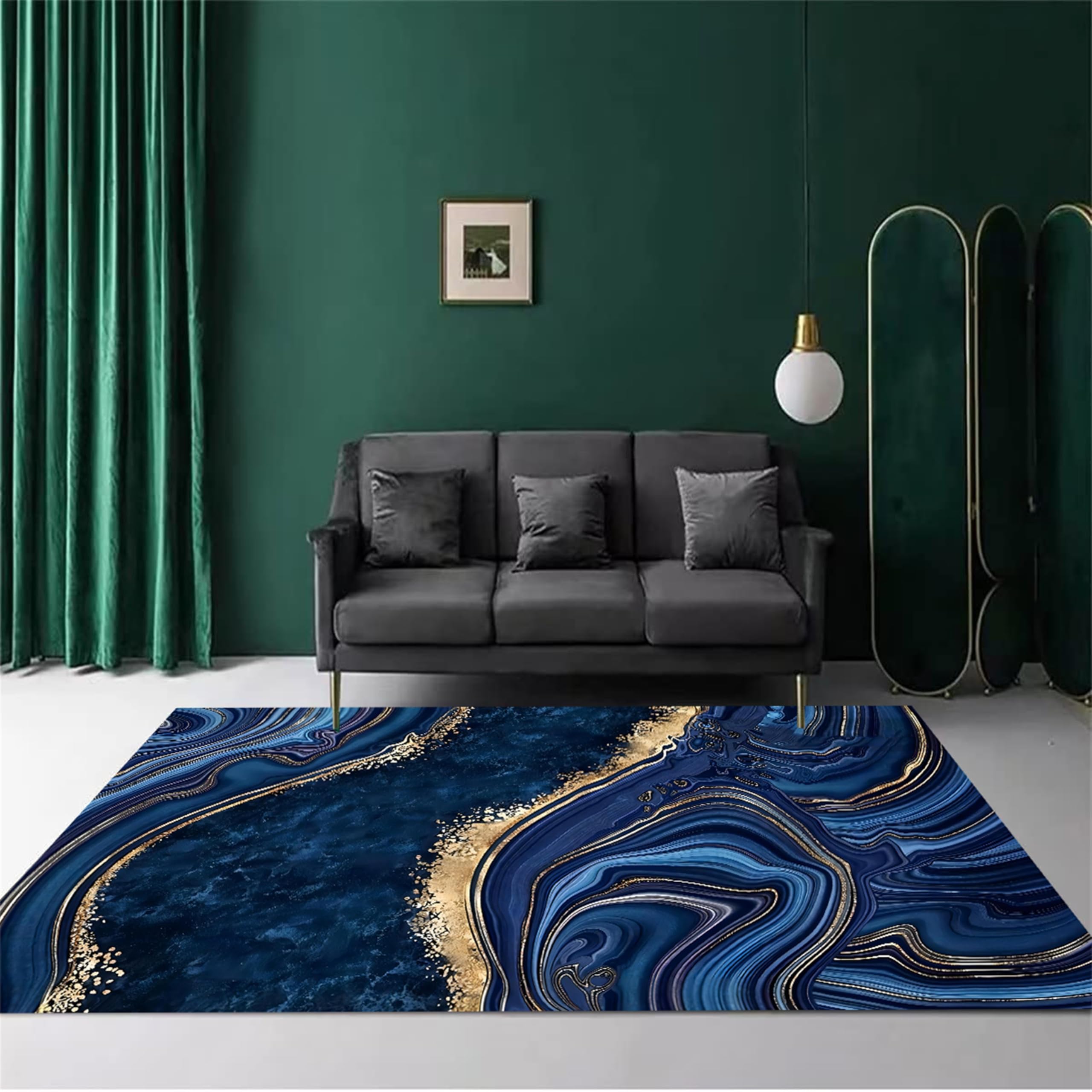 AOESELN Blue Marble Area Rug,160x200cm,Blue and Gold Rugs for Living Room,Non-Slip Soft Microfiber Washable Inside Floor Mats Throw Rugs Carpet for Living Room Bedroom Office Dorm Home Decor