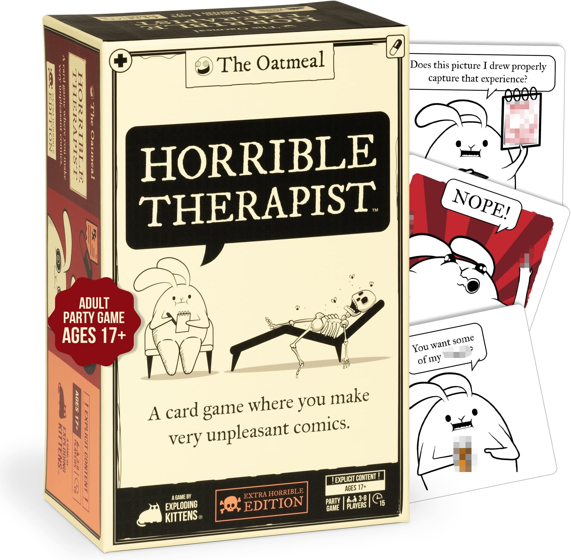 Exploding Kittens - Horrible Therapist: Extra Horrible Edition 3-8 Players - Ages 17+ - 15 Minutes to Play - Comic Building Card Game - Ideal for Party, Family Game Night - White