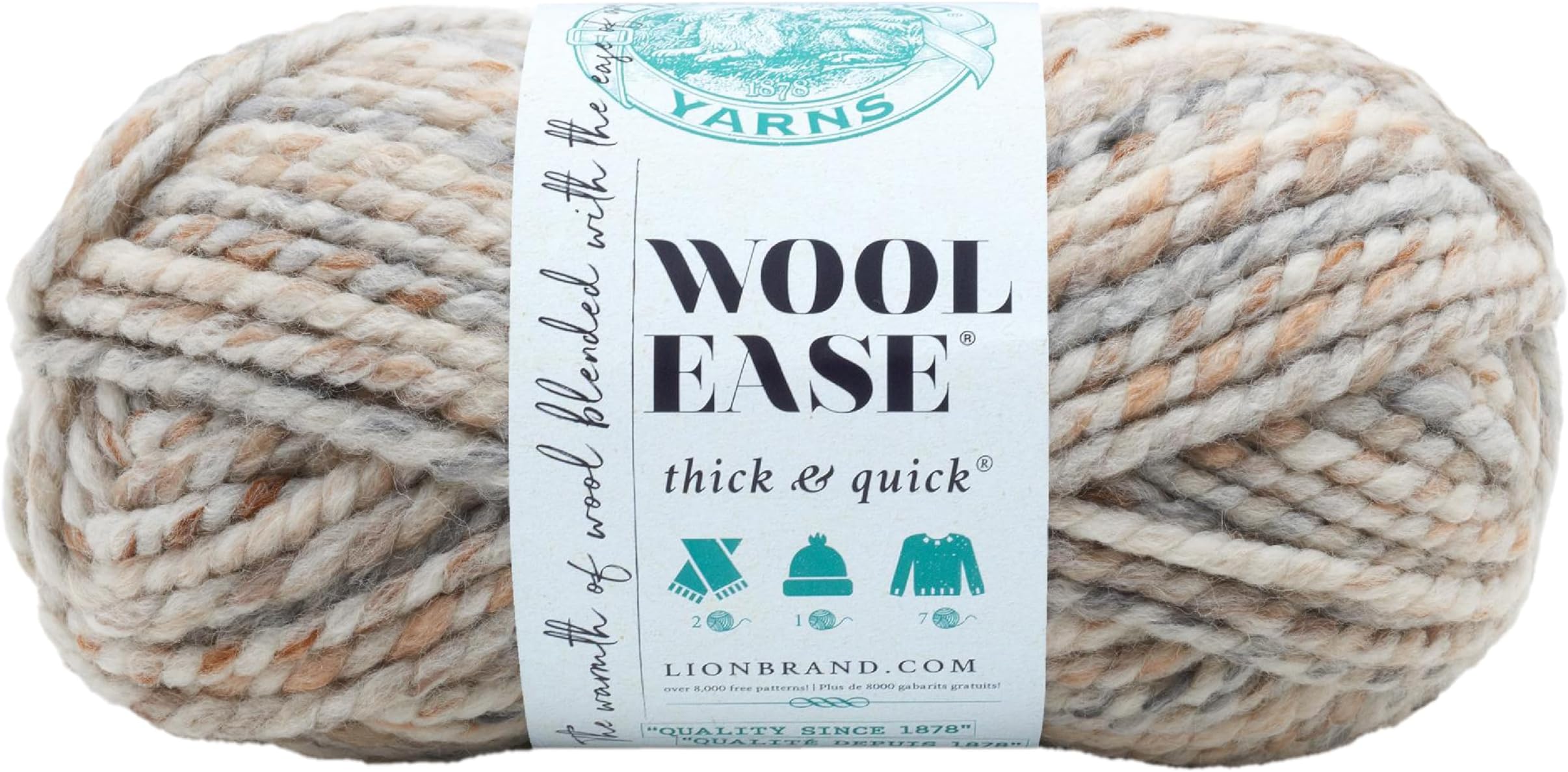 Lion Brand Yarn Wool-Ease Thick & Quick Yarn, Soft and Bulky Yarn for Knitting, Crocheting, and Crafting, 1 Skein, Fossil