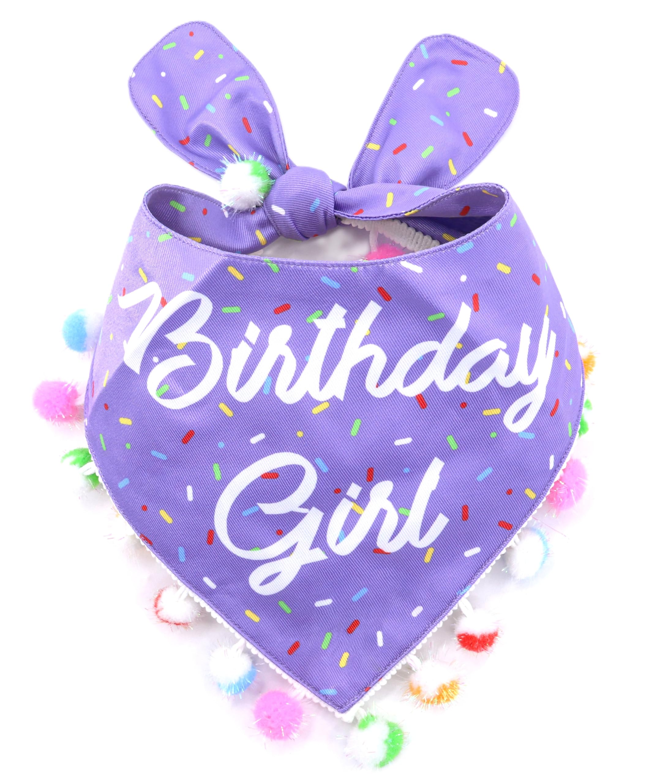 LunaMarie - Luxury Pet Birthday Bandanas -Premium & Silky Poly Fabric | 100% Handmade | Custom Shape Dual Layered (Birthday Girl Purple, Small) โ image 1