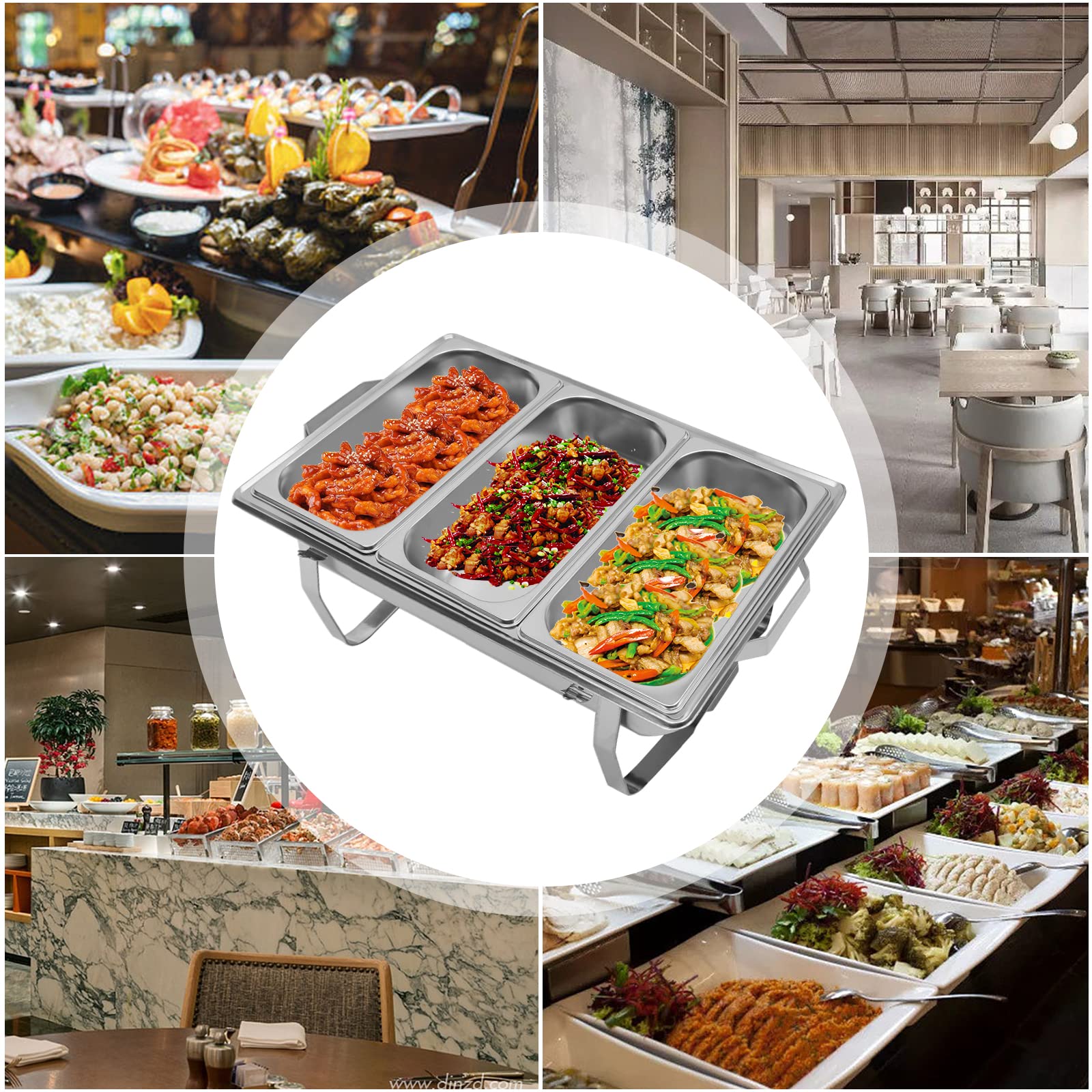 Set da 8 litri, 3 scomparti, in acciaio inox, con coperchio, per il calore, per il buffet, per hotel, brunch catering events
