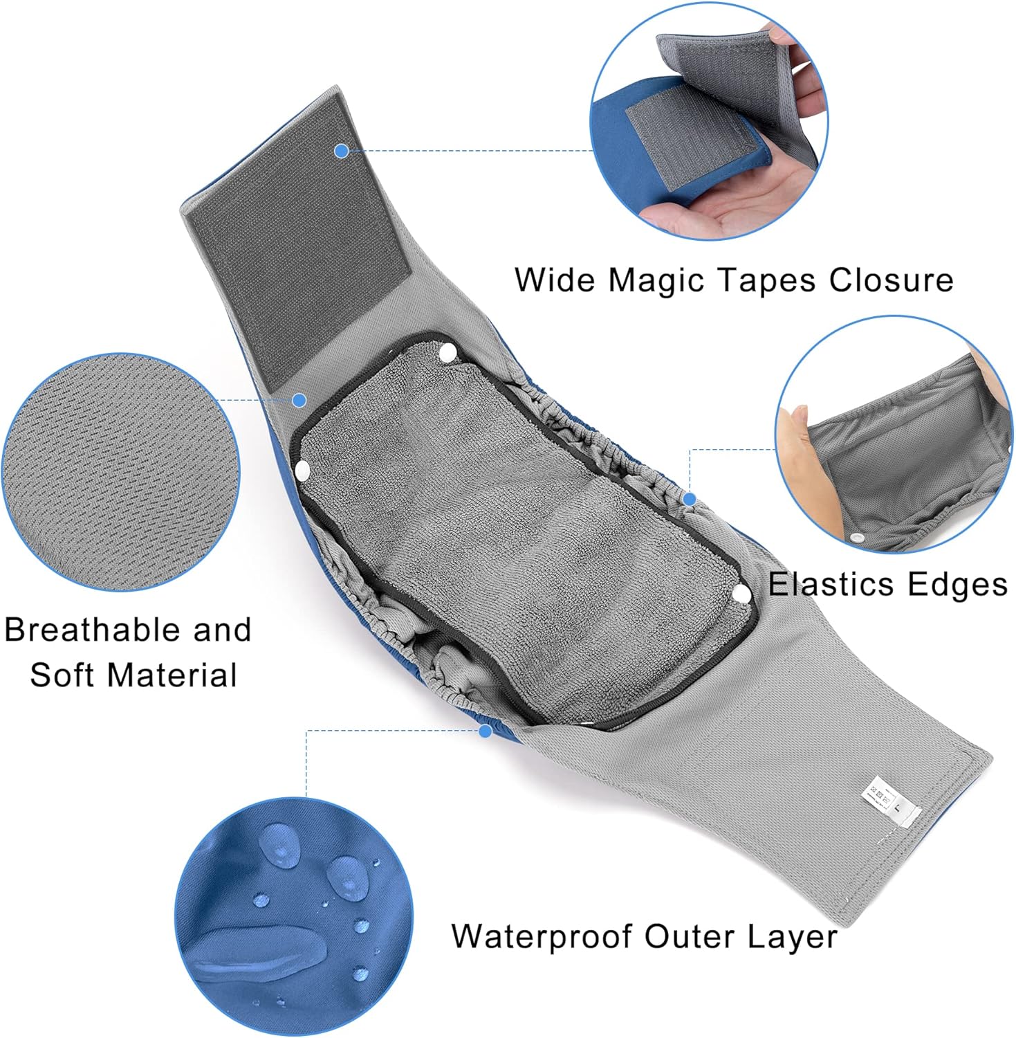Teamoy Belly Bands for Male Dogs with Removable Pads, Reusable Washable Puppy Dog Diaper Wraps with Gray Lining(Pack of 3),L1