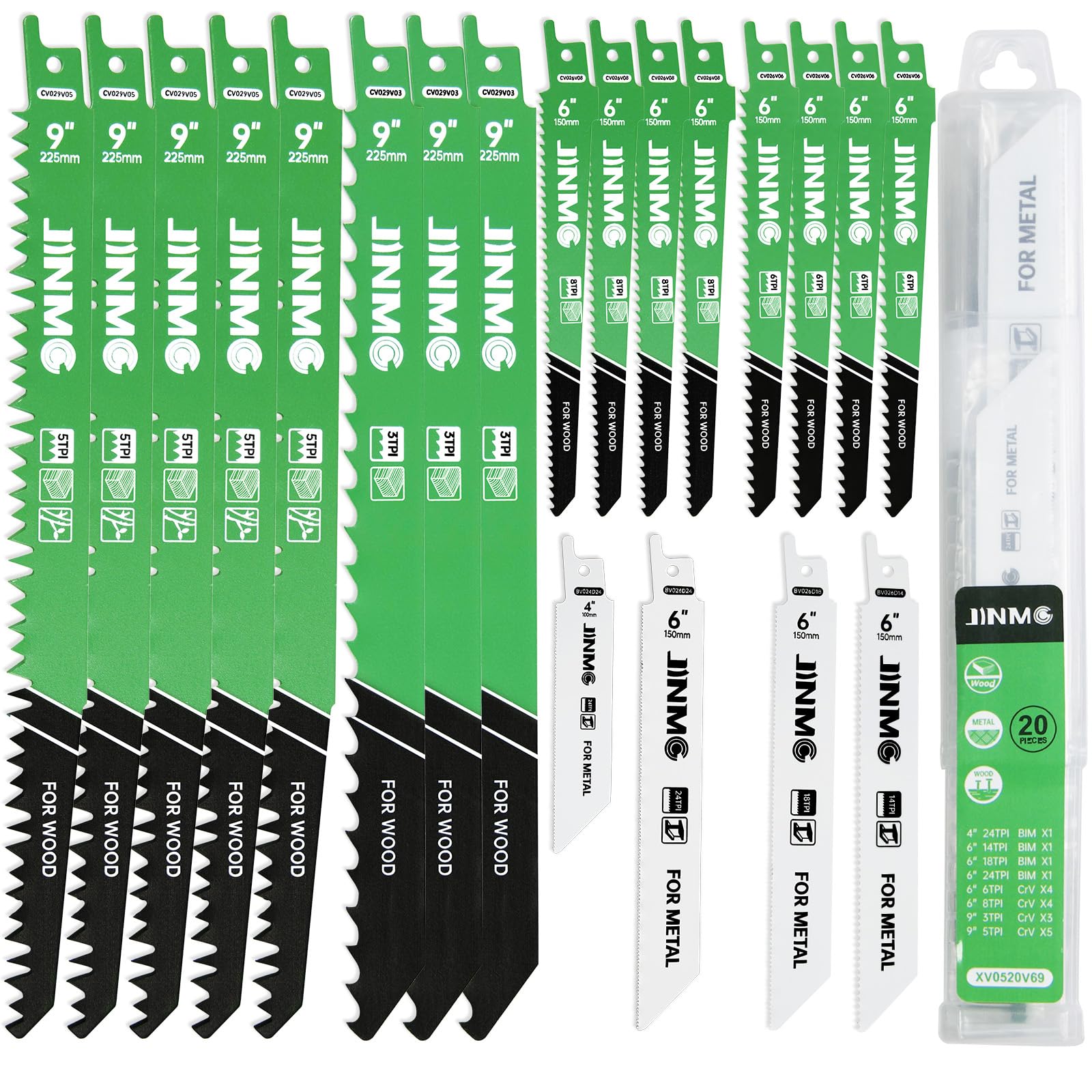 Set di 20 lame per sega alternativa, 4 lame per sega in metallo e 16 lame per legno, lame per sega da potatura con custodia organizer – adatta alla maggior parte delle marche