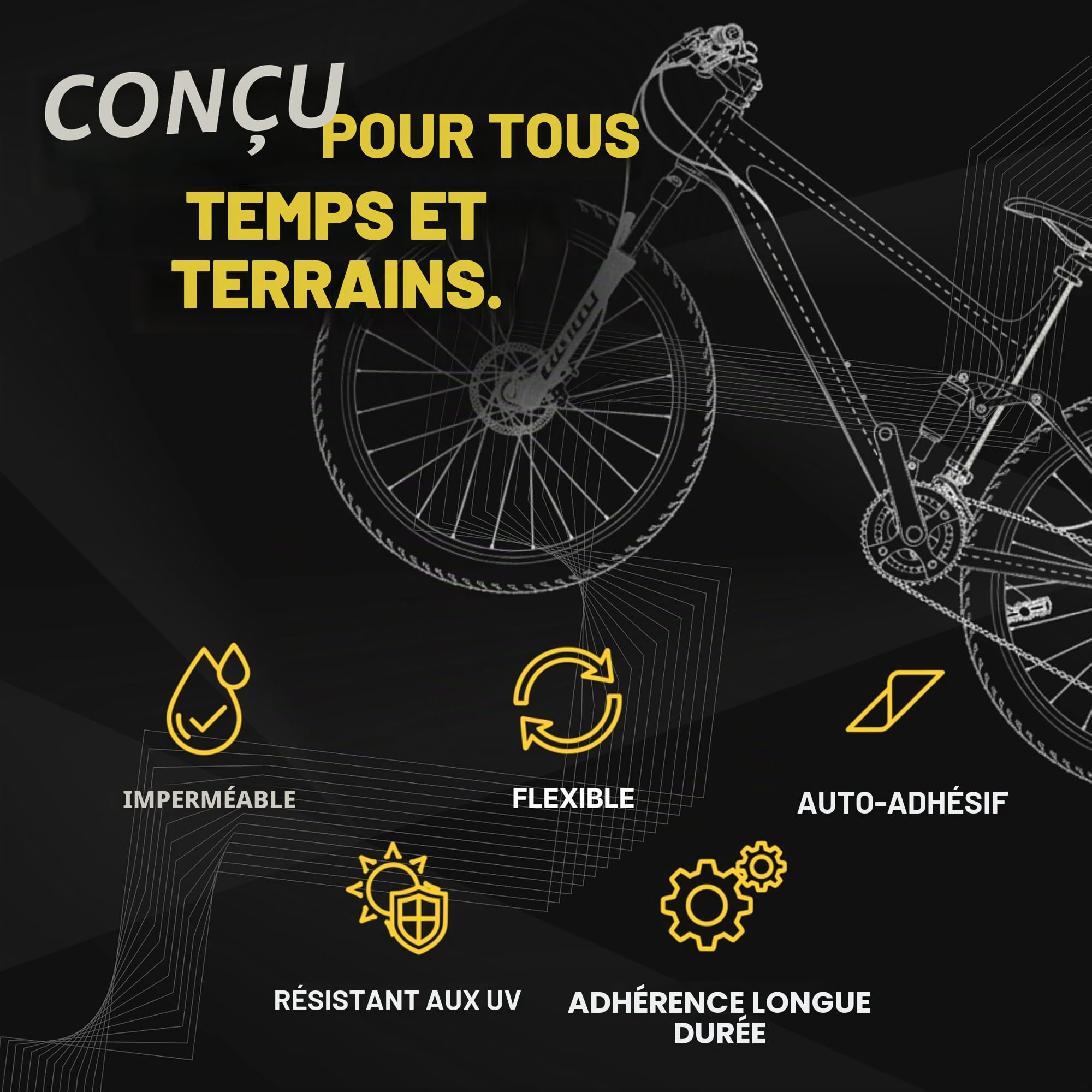 150mm x 1m, 2m, 3m Helicopter Tape or Bike Protection Tape - Accessoires de vélo pour protéger votre VTT, vélo électrique, vélo de route contre les rayures, les graviers et les dommages - Film de