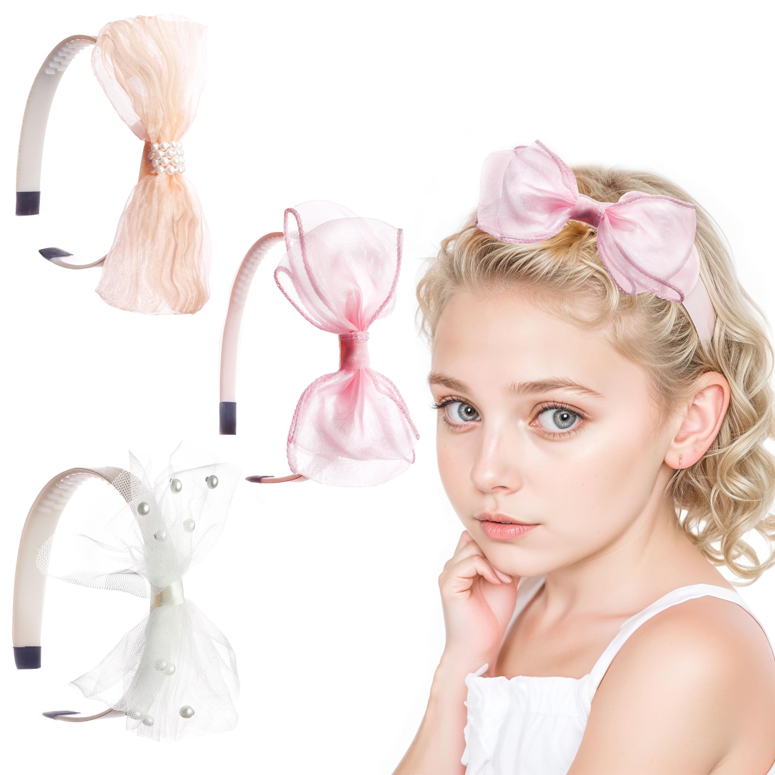 ANNA CREATIONS Glitter Bow Hairband Shiny Bow Knot Teeth Plastic Hairband for Girls Hair Band Stylish Hair Accessories for Women & Girls (3 Pcs)-image-22