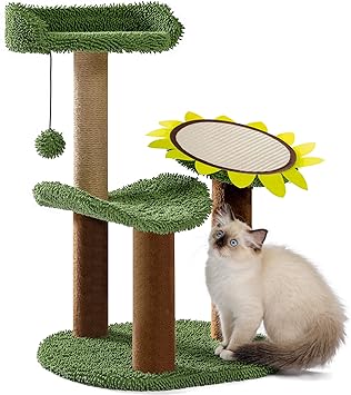 Made4Pets Cactus Cat Tree, Green Cat Tower with Plush Perch for Small Indoor Kittens, Cat Scratcher with 2 Levels Platform for Kitty, Sunflower Scratching Pad and Sisal Post Made4Pets Cactus Cat Tree, Green Cat Tower with Plush Perch for Small Indoor Kittens, Cat Scratcher with 2 Levels Platform for Kitty, Sunflower Scratching Pad and Sisal Post