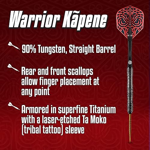 Miniatura 4 de Shot! Darts Warrior Kapene Steel Tip Dart Set (22g/23g/24g/25g) | 90% Tungsten Barrels | Center Balanced for Maximum Aerodynamics | Handcrafted Pro