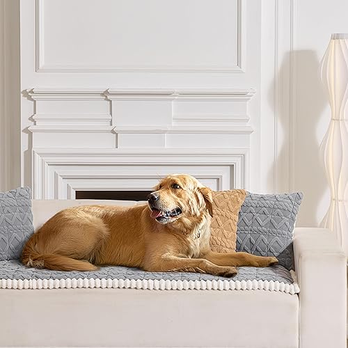 Miniatura 2 de Funda de sofá lavable para perros, funda mullida para sofá de 3 cojines, protector de muebles de felpa suave con respaldo antideslizante (gris
