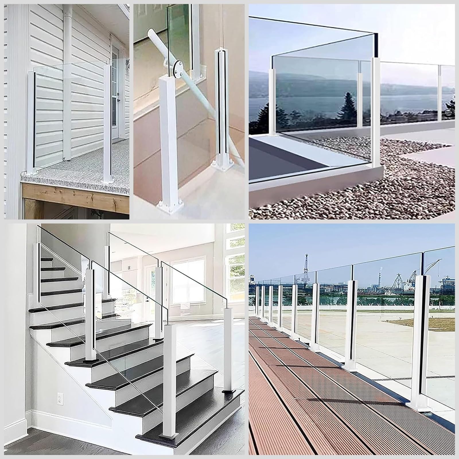 Kit de postes de barandilla cuadrada para paneles de 10 mm/12 mm, valla de acero inoxidable para escalones, balcones, grapas de diciembre, diseño de escaleras de patio