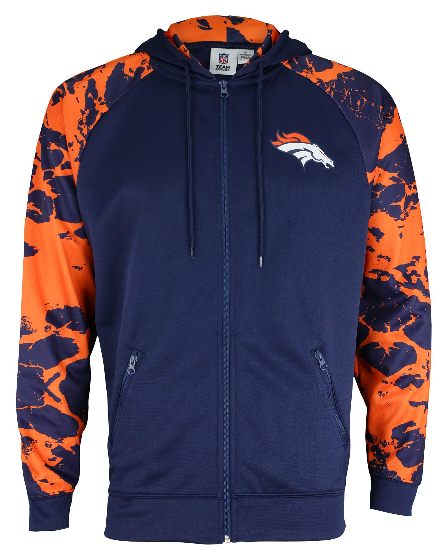 Zubaz NFL Men's Performance Full Zip Hoodie with Lava Sleeves, Denver Broncos Small