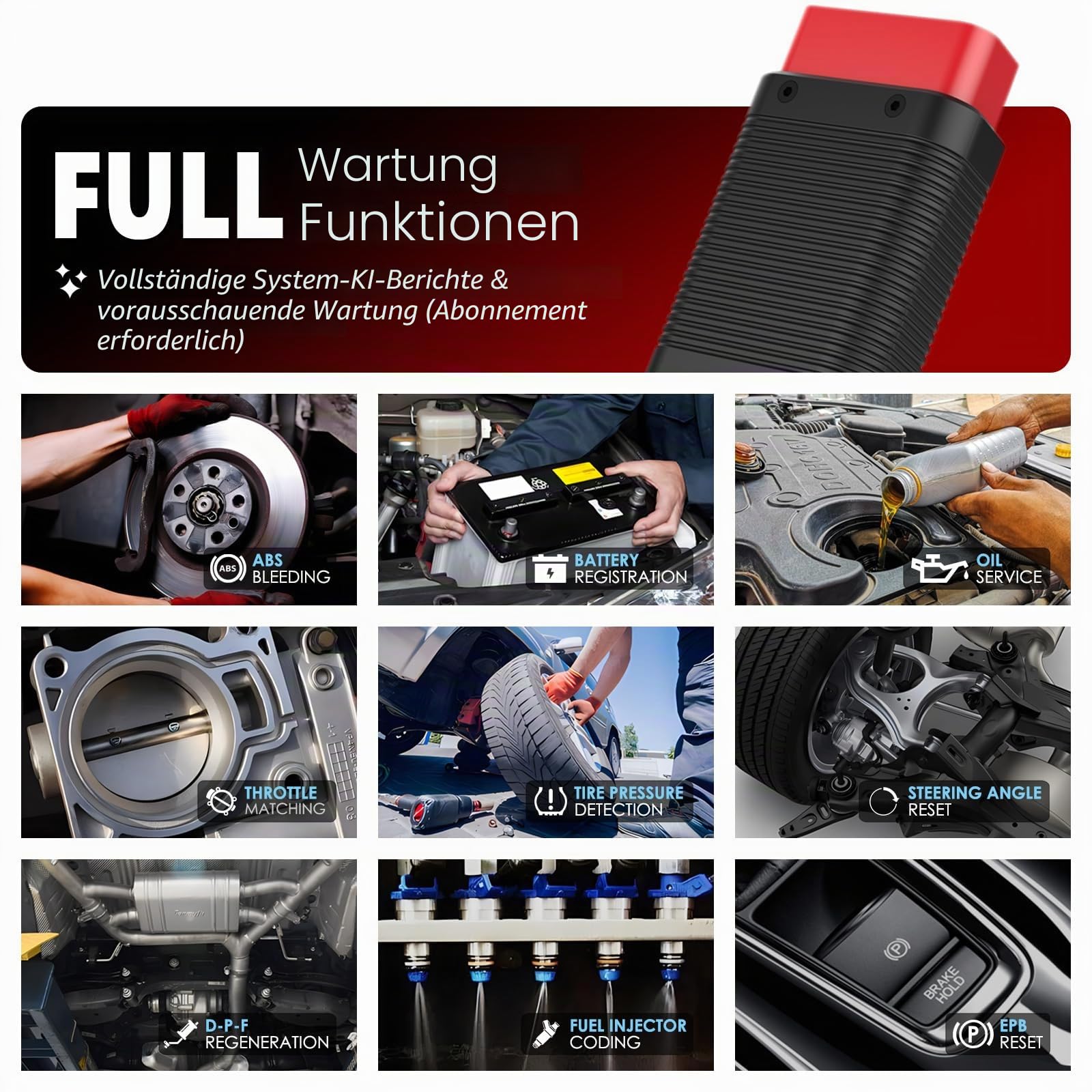 Launch AIOBD Bluetooth OBD2 Scanner mit KI, AI-Diagnosegerät Auto mit Vollsystem, OBD-II Fehlercodeleser für iOS & Android, Motor, ABS, Airbag-Diagnose & Wartungsfunktionen