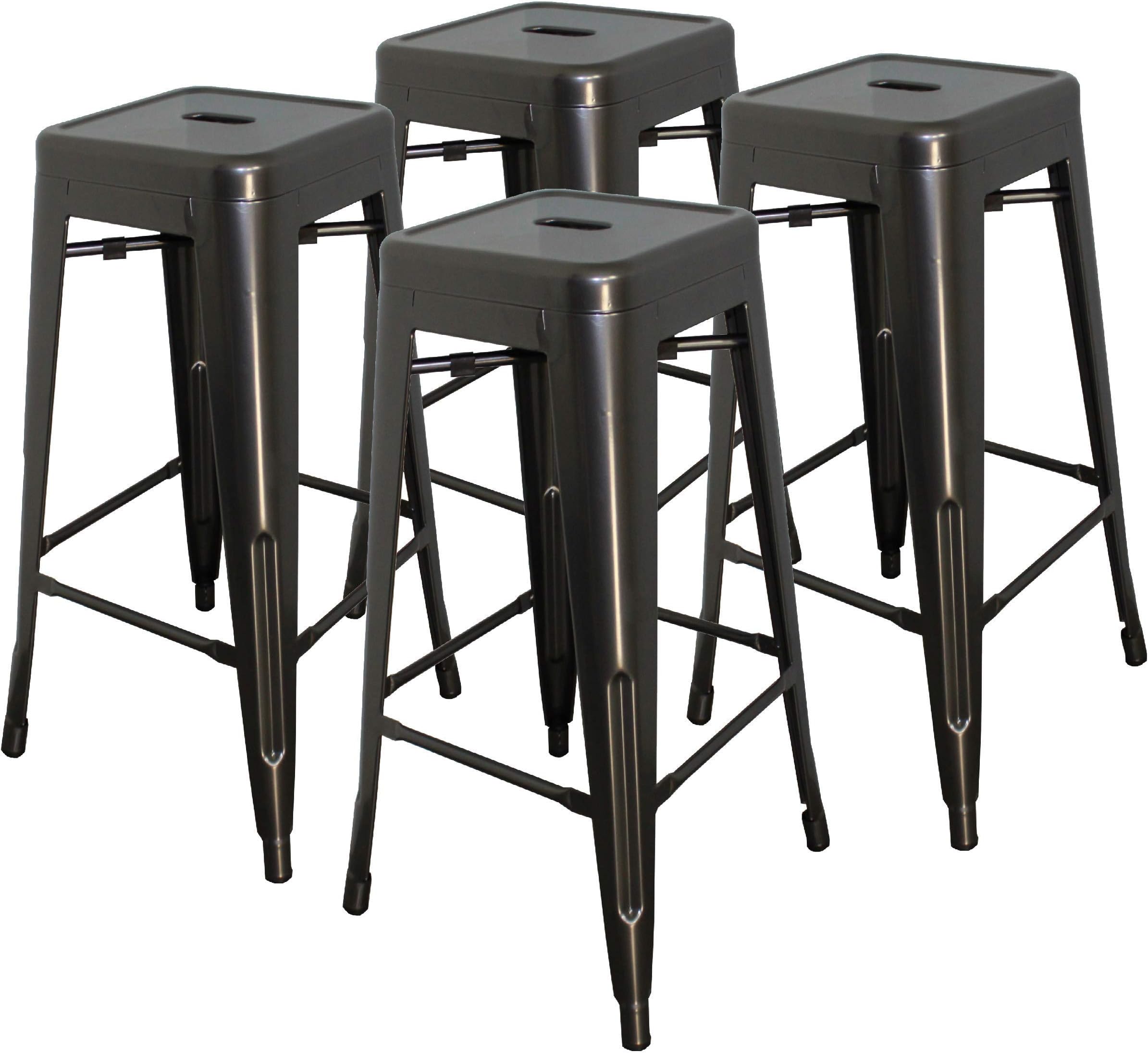Hercke 30" Stacking Metal Bar Stool (4 Pack) Steel - Gunmetal Gray - Kitchen Island Counter Industrial Indoor Outdoor Backless Chair | by SafeRacks (30")