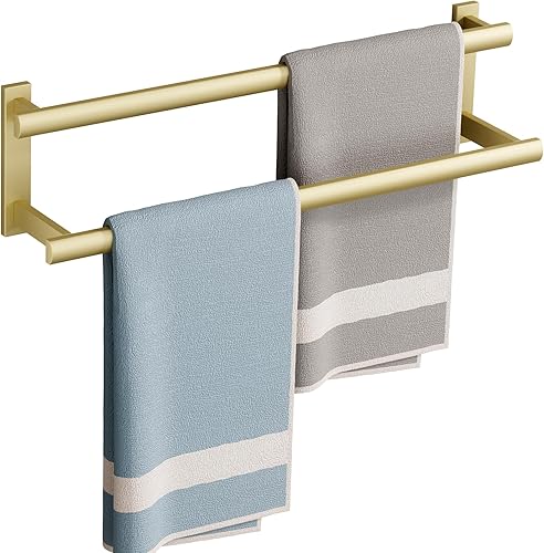 Miniatura 10 de SAYAYO - Toallero doble para baño, 24 pulgadas de barra de toalla negra mate para baño, soporte de toalla montado en la pared, acero inoxidable