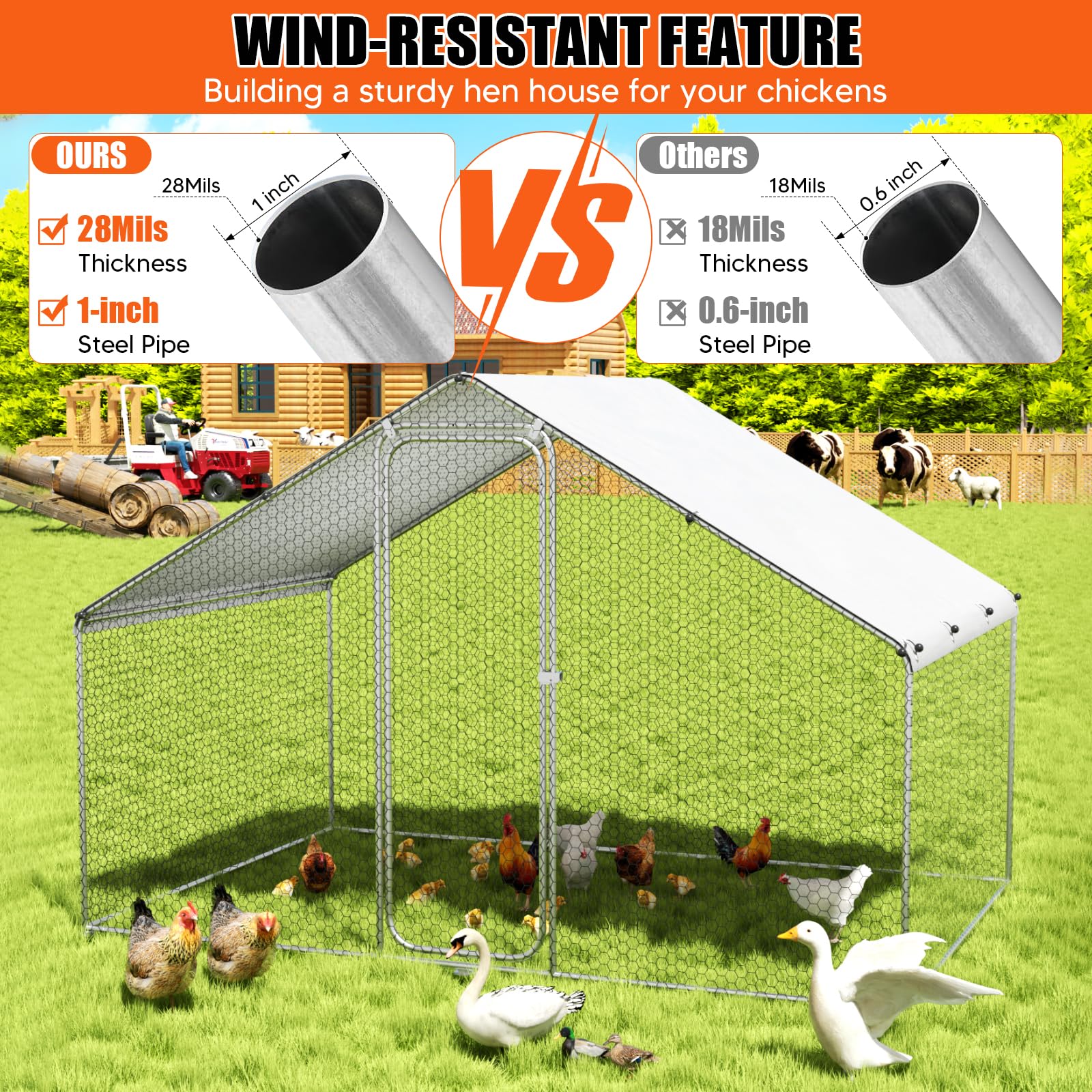 Gallinero Exterior - Jaula de Acero galvanizado para Animales pequeños 3 x 2 x 2 m, 6 m² de Superficie, con Puerta y pestillo, Jaula con Techo de Lona para Pollos