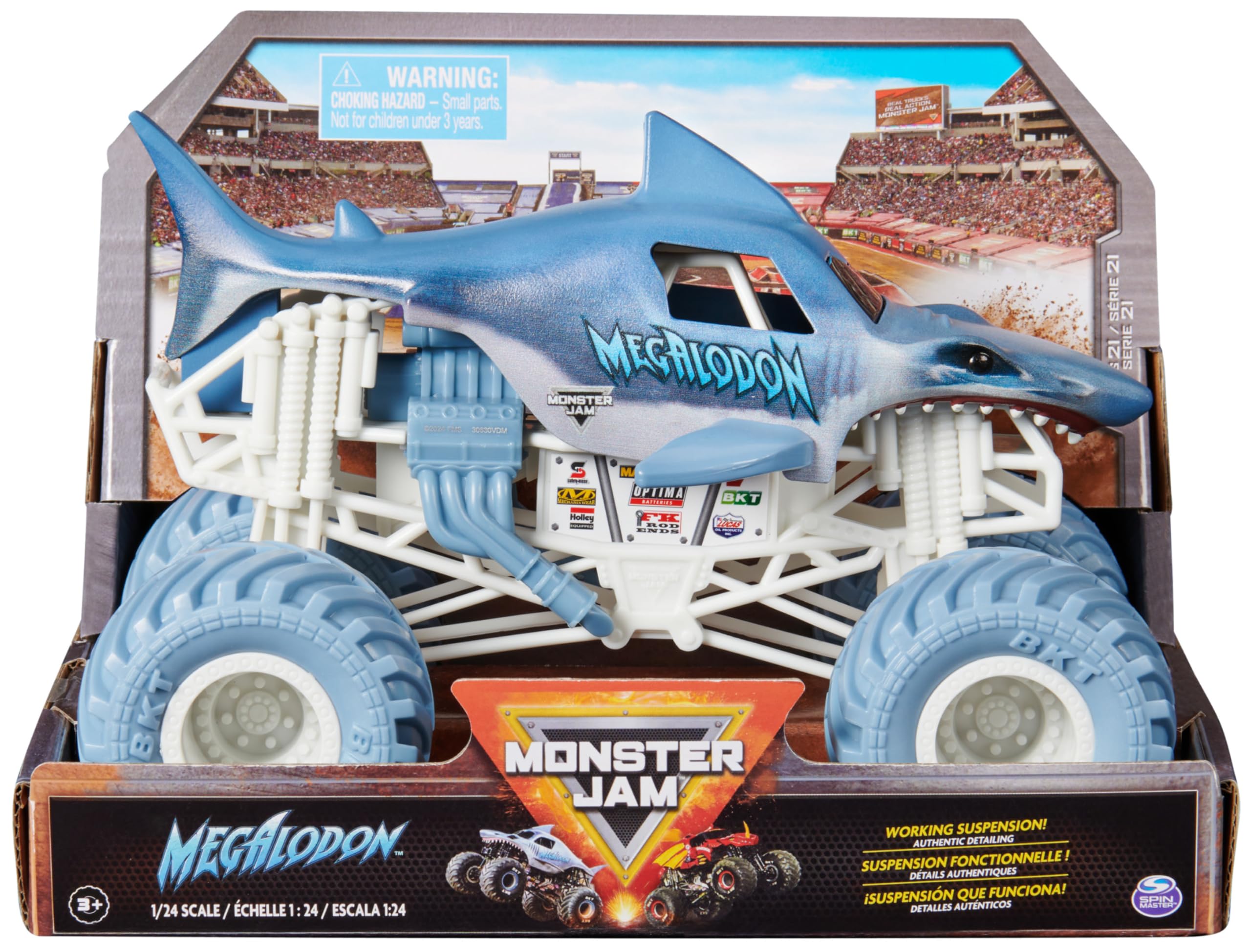 Monster Jam, Official Megalodon Monster Truck, Collector Die-Cast Vehicle, 1:24 Scale, Kids’ Toys for Boys and Girls Aged 3 and up, Grey