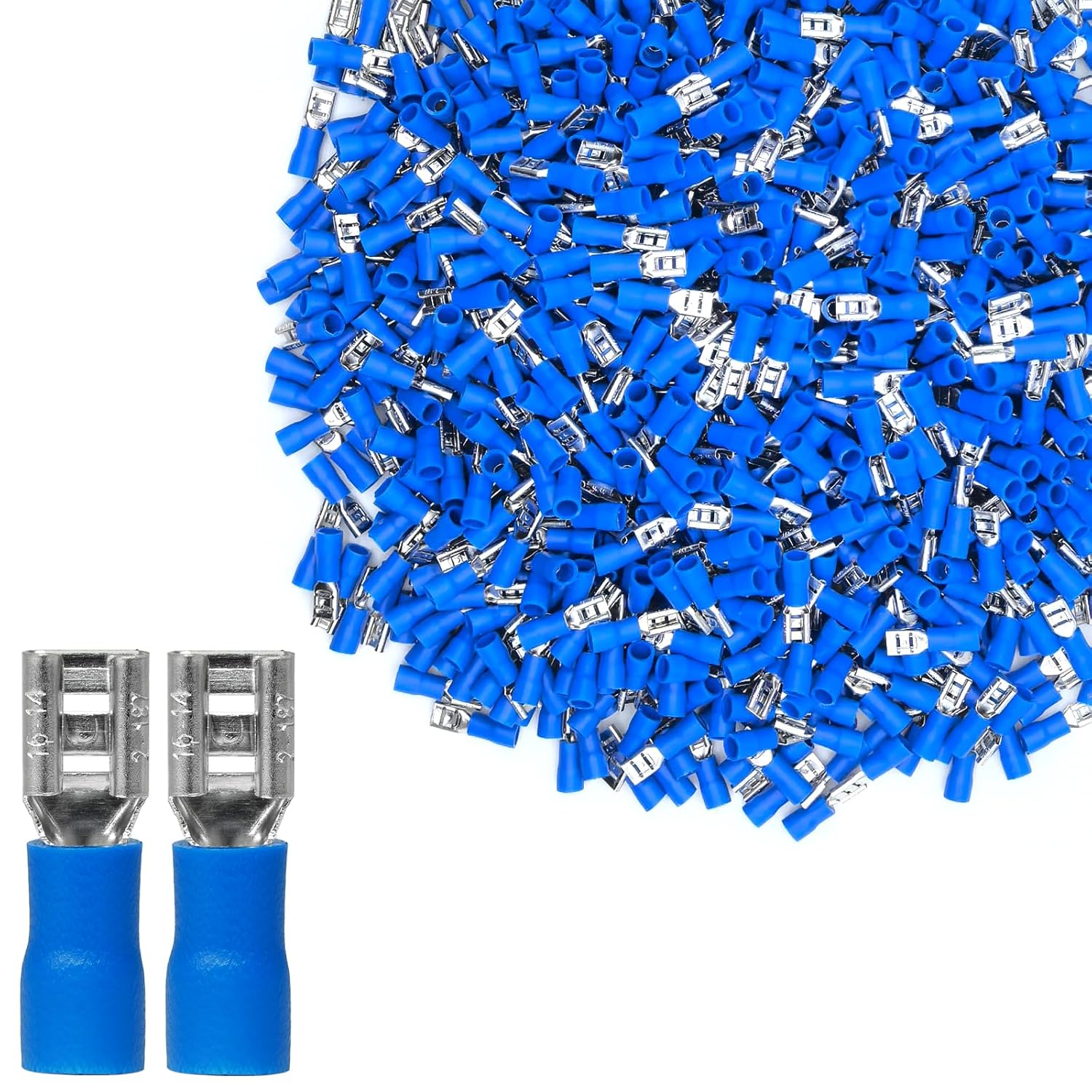 200PCS 4.8mm 0.187" Quick Disconnect Spade Terminals,16-14AWG Vinyl Insulated Crimp Female Wire Connectors (16-14awg（Female） Blue, 4.8mm 0.187"（200PCS）)
