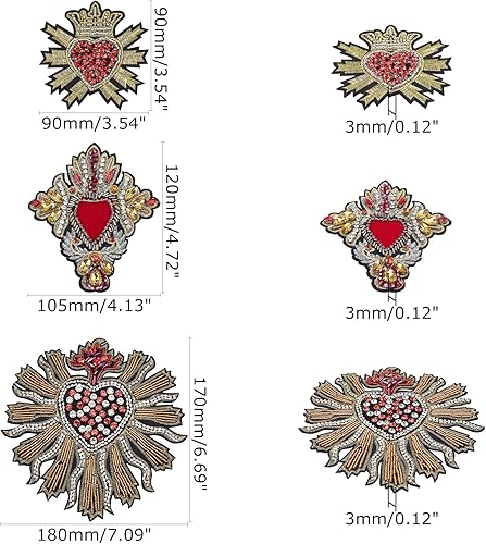 Miniatura 3 de INFUNLY Parches de lentejuelas con cuentas, 3 parches geniales para chaquetas, parches de corazón de diamantes de imitación, parches para coser en